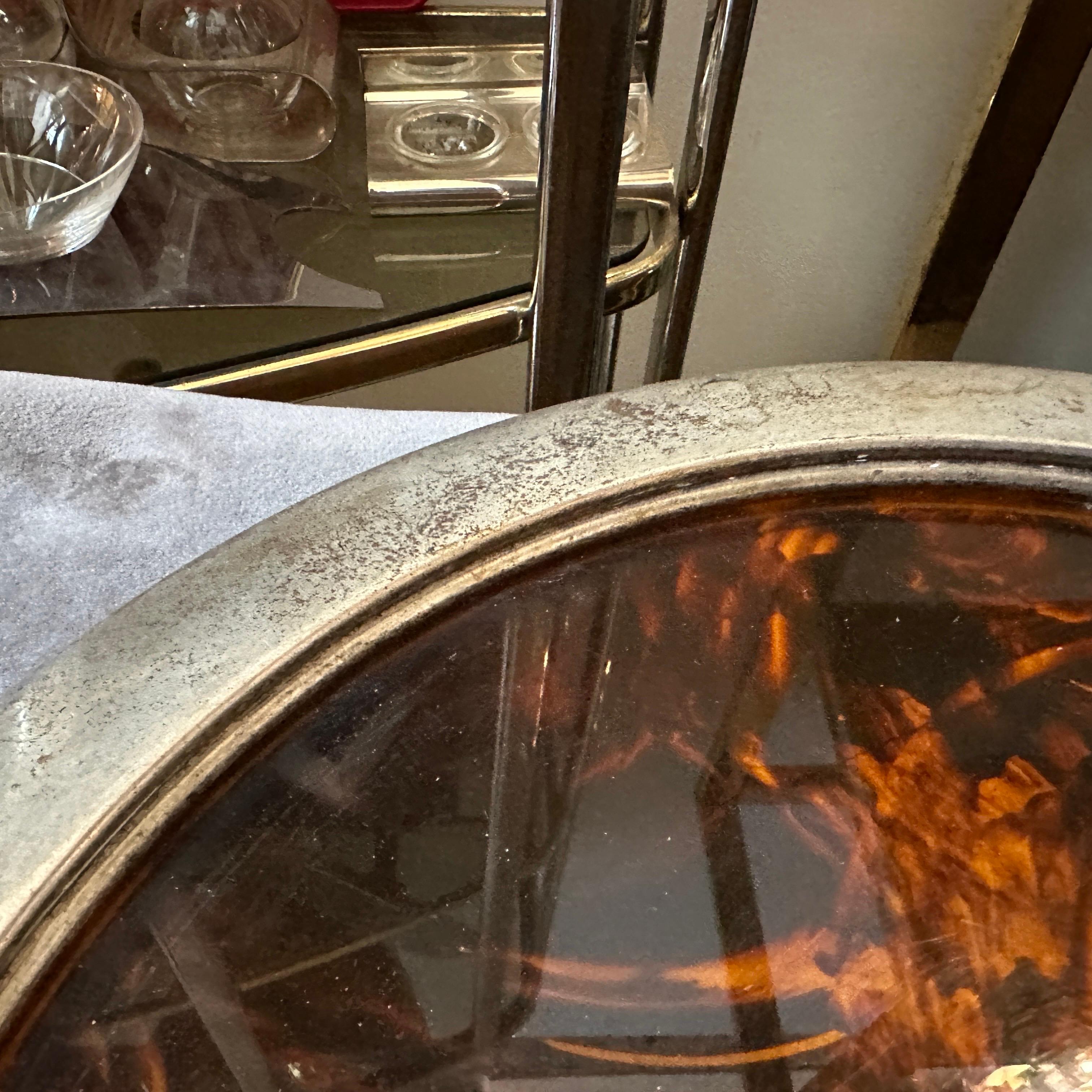 A Pair of 1970s Mid-Century Modern Fake Tortoise Lucite Round Trays by Guzzini 1