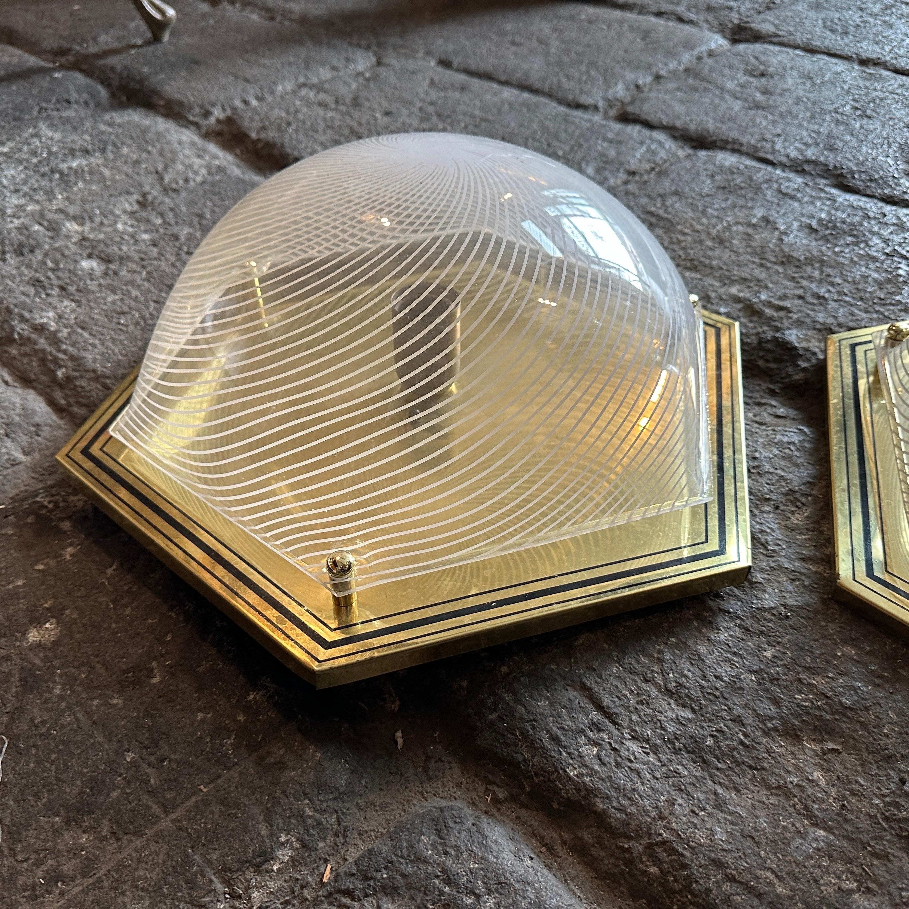 20th Century A Pair of 1970s Mid-Century Modern Hexagonal Italian Huge Wall Sconces For Sale