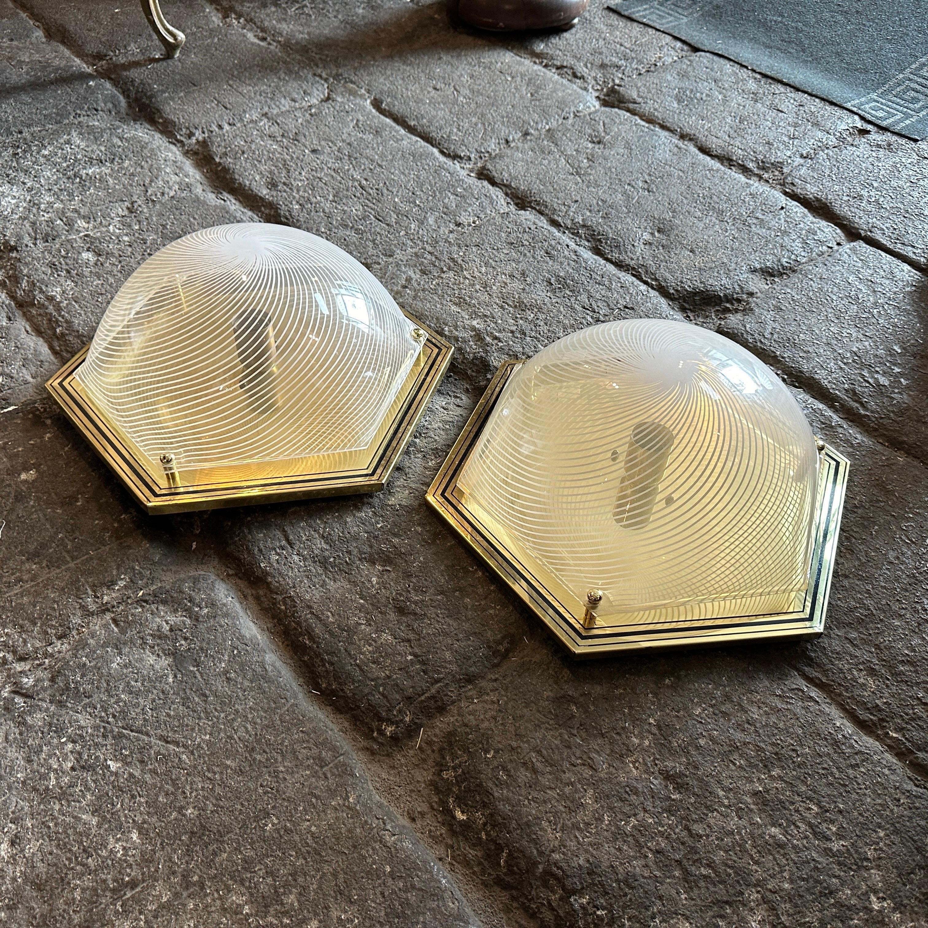 Plastic A Pair of 1970s Mid-Century Modern Hexagonal Italian Huge Wall Sconces For Sale