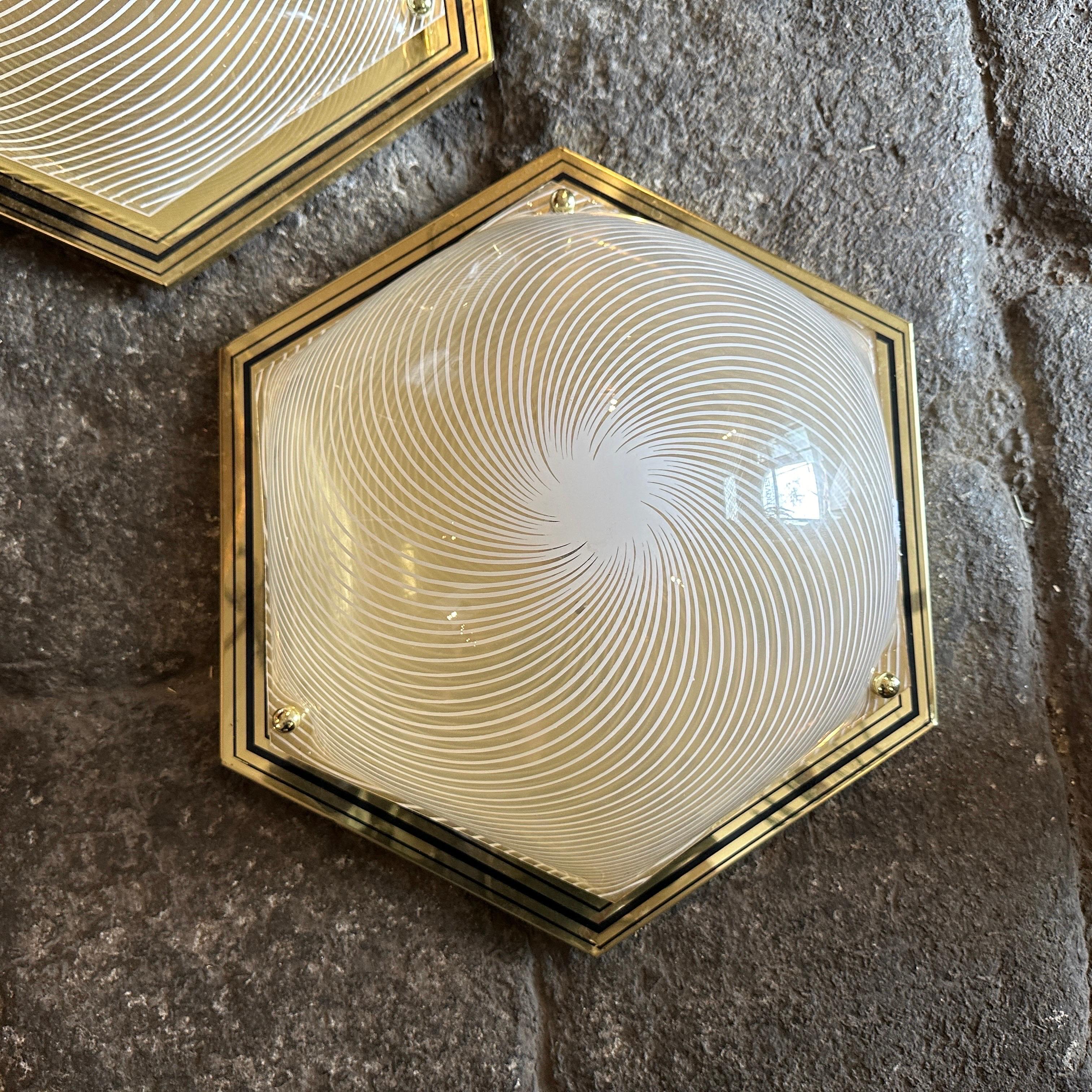 A Pair of 1970s Mid-Century Modern Hexagonal Italian Huge Wall Sconces For Sale 1