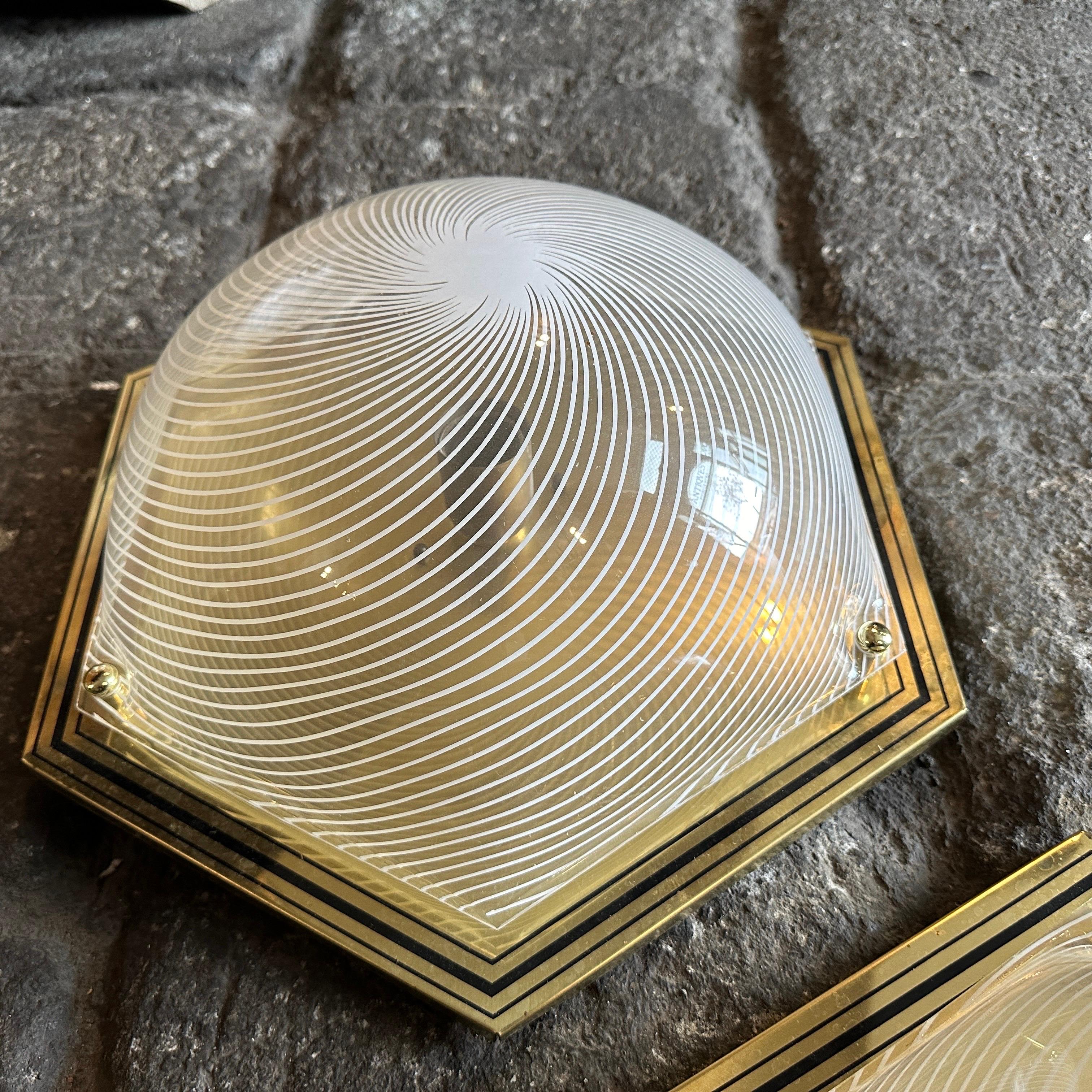 A Pair of 1970s Mid-Century Modern Hexagonal Italian Huge Wall Sconces For Sale 4