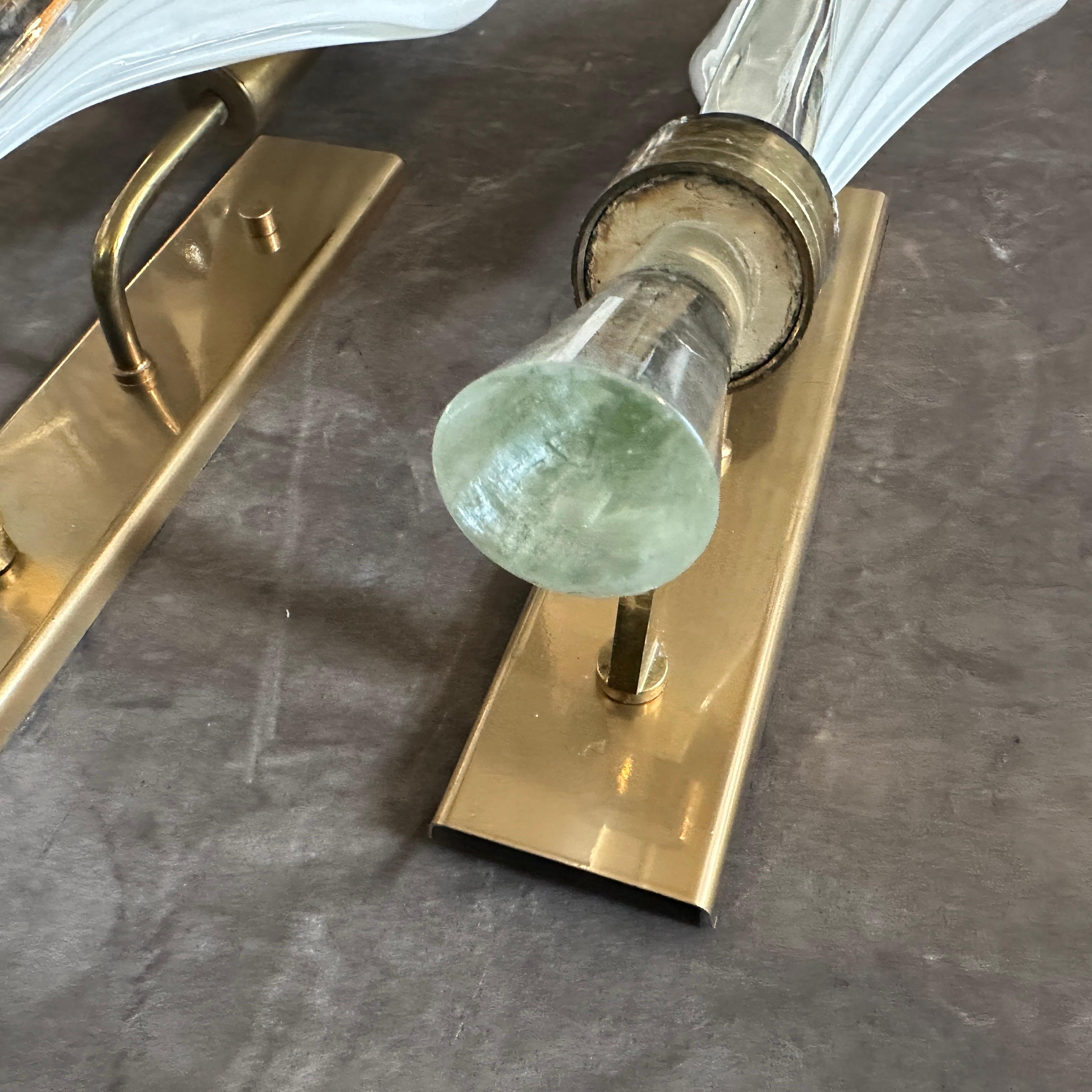 A pair of 1970s Mid-Century Modern Murano Glass Huge Wall Sconces by Franco Luce For Sale 4