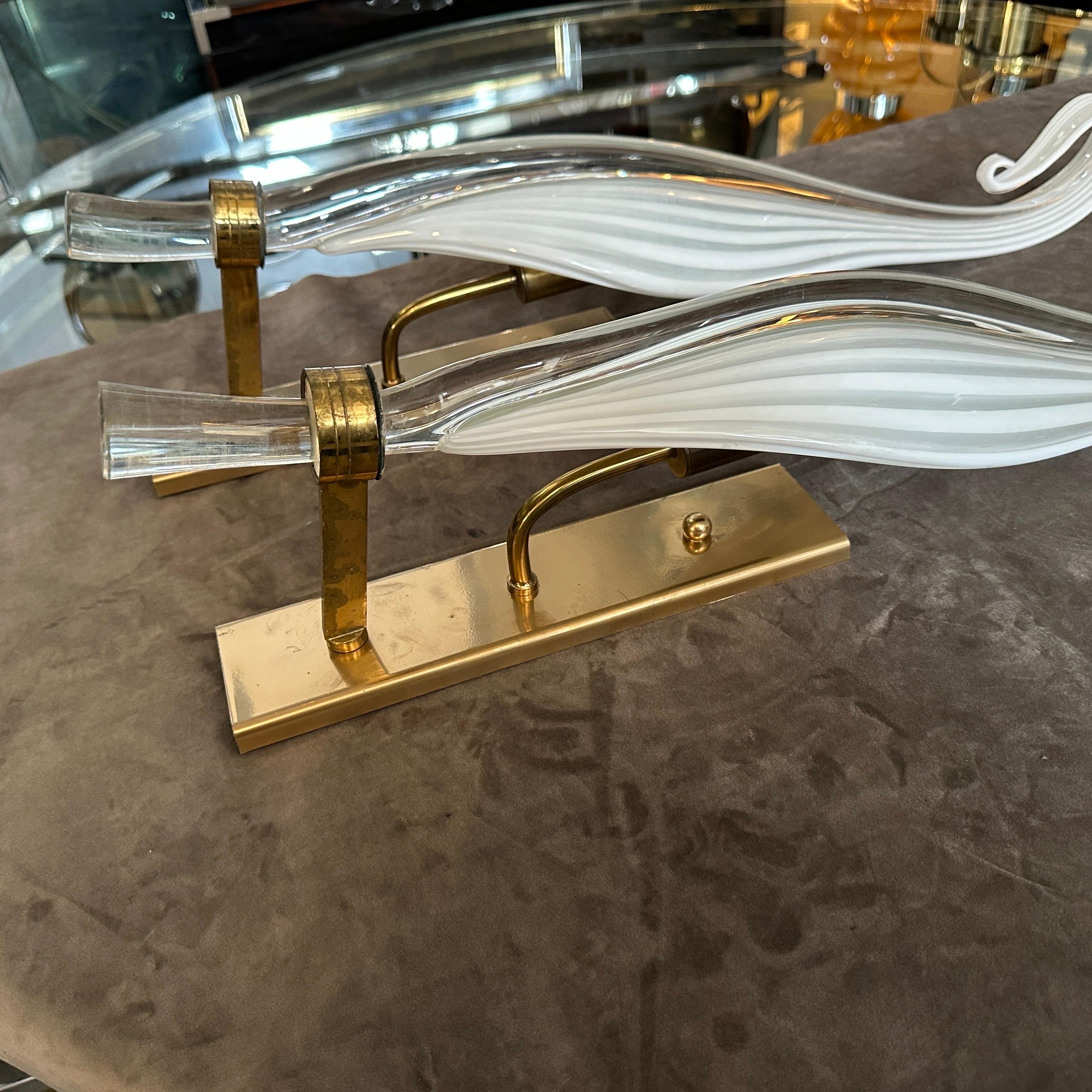 A pair of 1970s Mid-Century Modern Murano Glass Huge Wall Sconces by Franco Luce For Sale 6