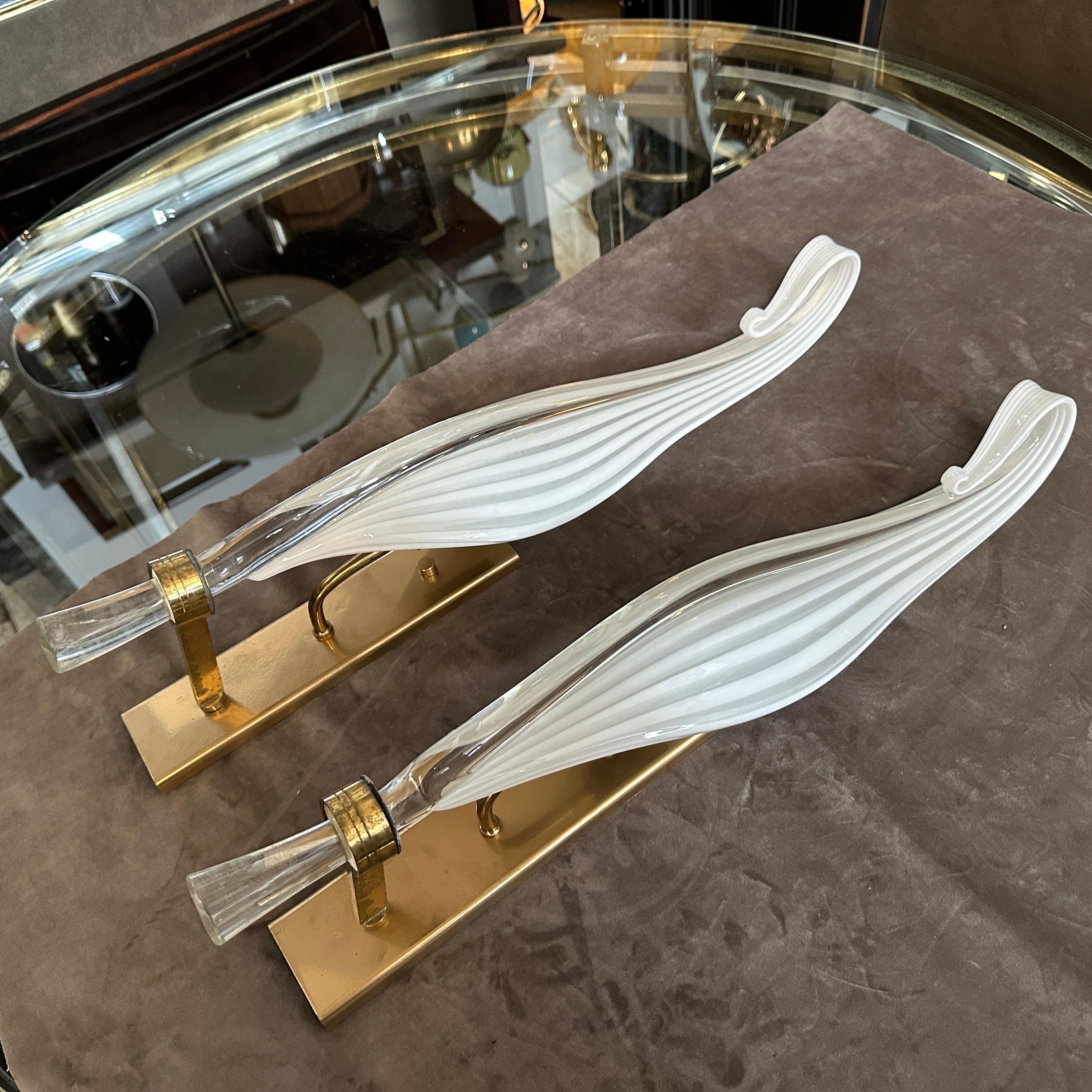 A pair of 1970s Mid-Century Modern Murano Glass Huge Wall Sconces by Franco Luce For Sale 7