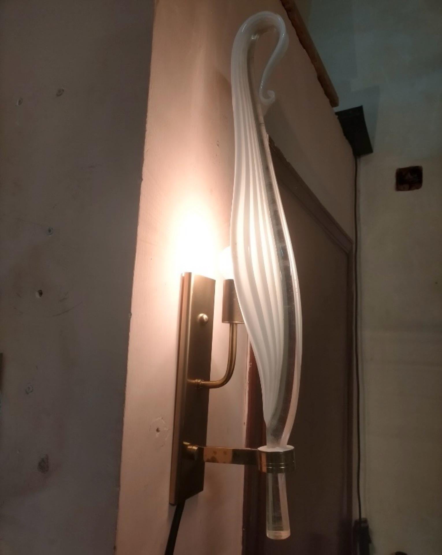 A pair of 1970s Mid-Century Modern Murano Glass Huge Wall Sconces by Franco Luce For Sale 8