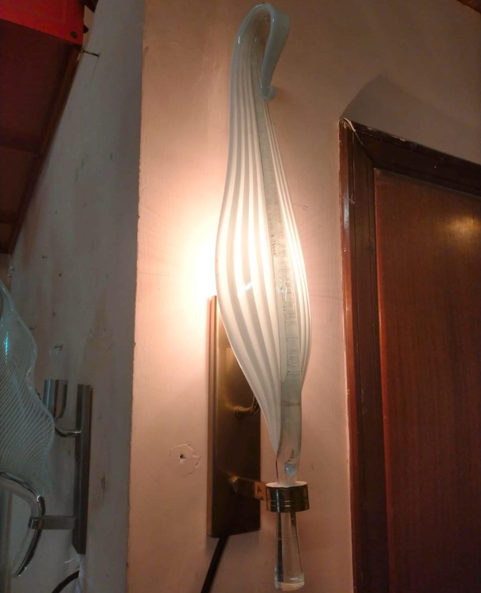 A pair of 1970s Mid-Century Modern Murano Glass Huge Wall Sconces by Franco Luce For Sale 9