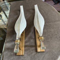 A pair of 1970s Mid-Century Modern Murano Glass Huge Wall Sconces by Franco Luce