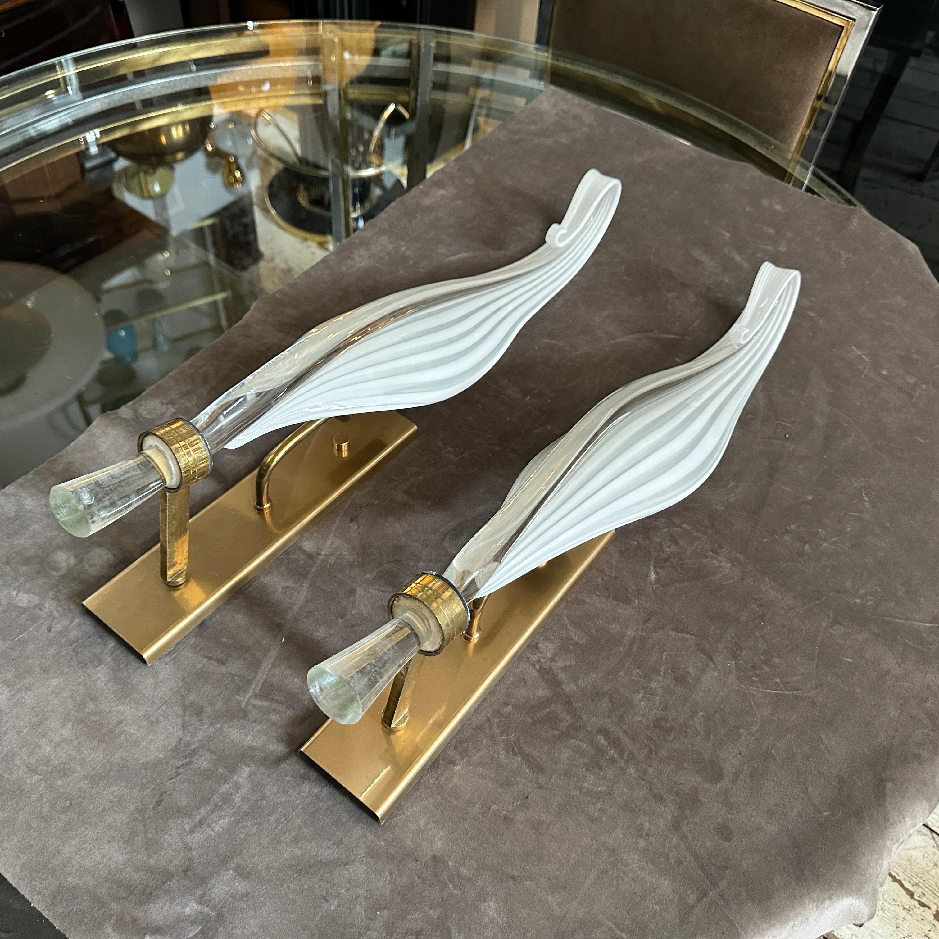 Italian A pair of 1970s Mid-Century Modern Murano Glass Huge Wall Sconces by Franco Luce For Sale