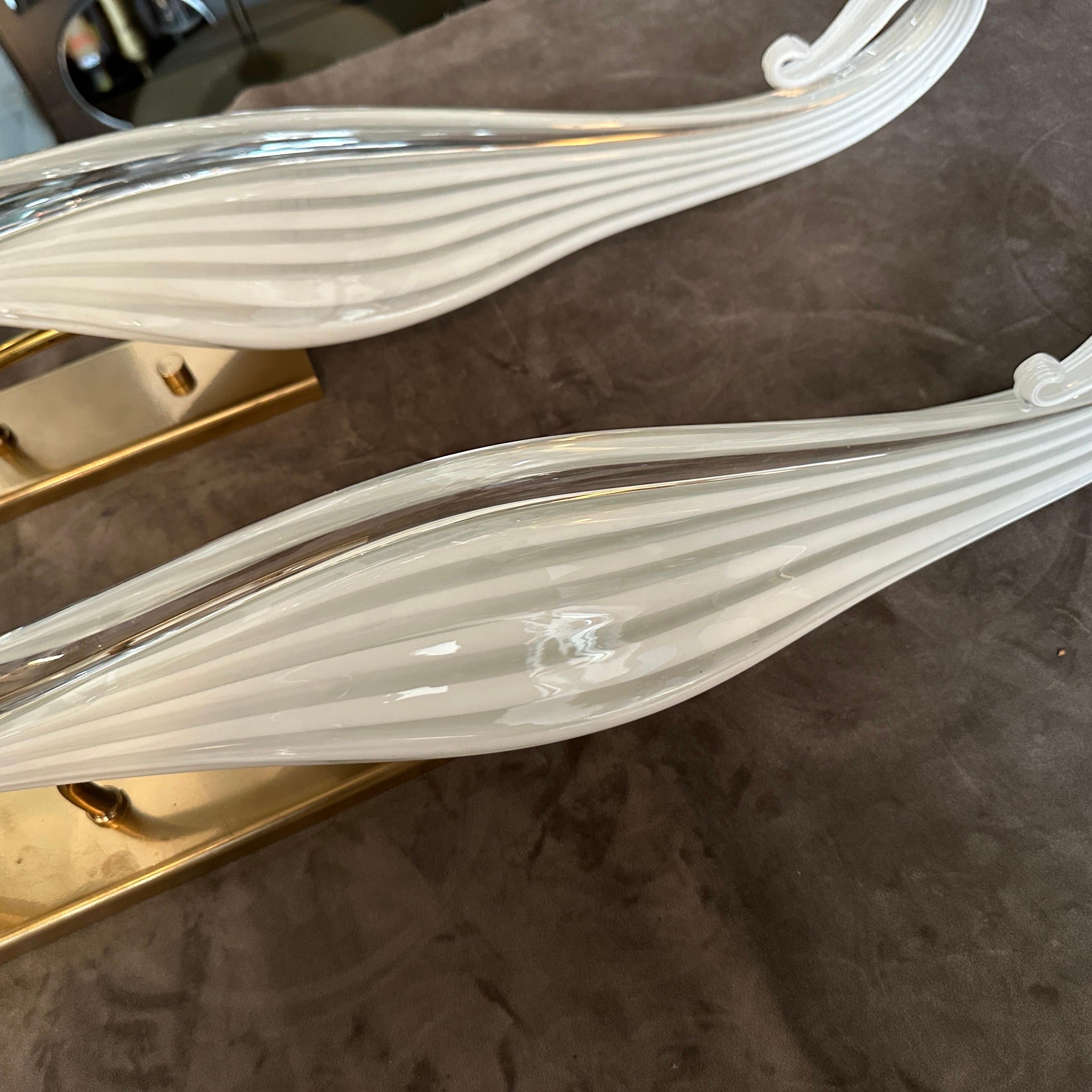 Steel A pair of 1970s Mid-Century Modern Murano Glass Huge Wall Sconces by Franco Luce For Sale