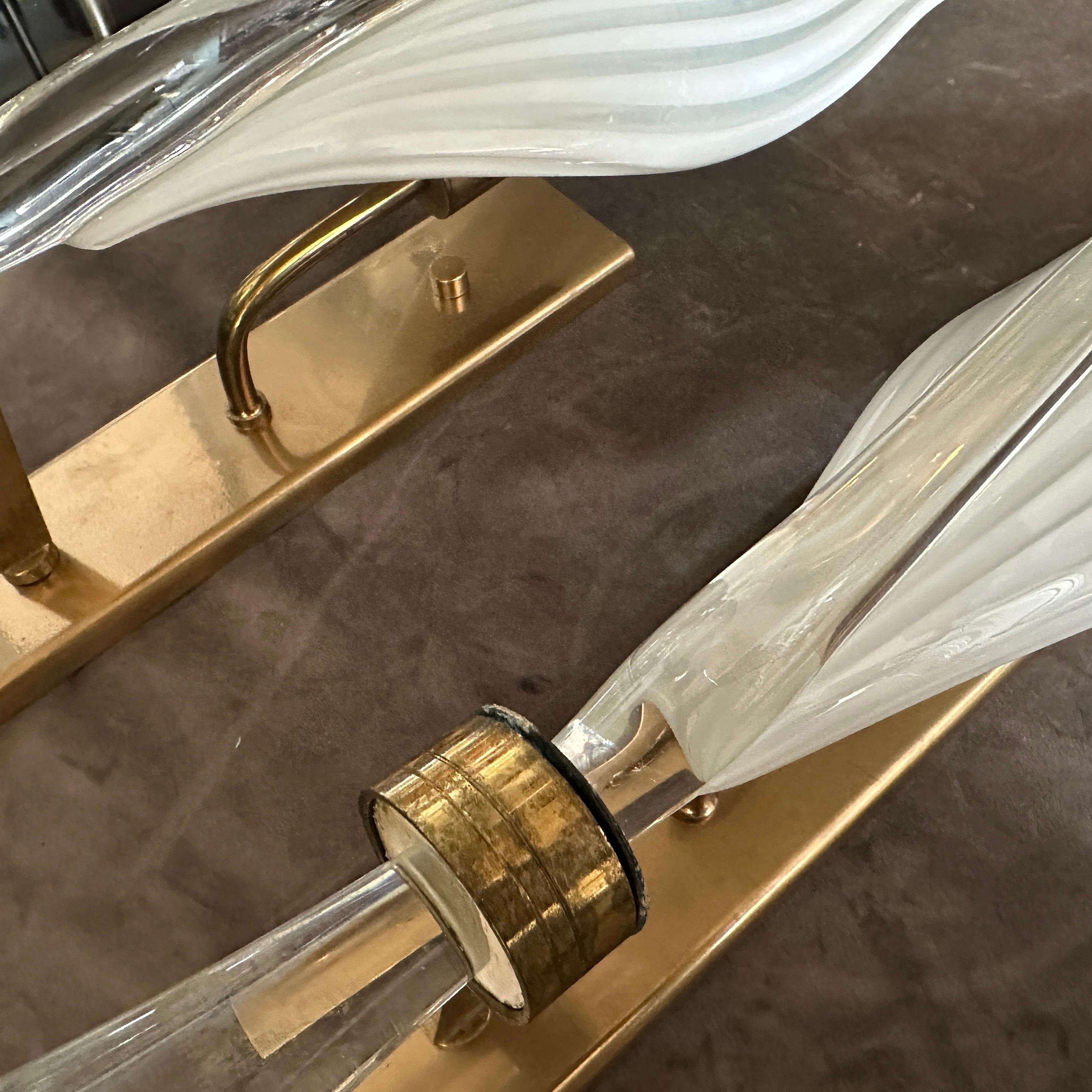 A pair of 1970s Mid-Century Modern Murano Glass Huge Wall Sconces by Franco Luce For Sale 2