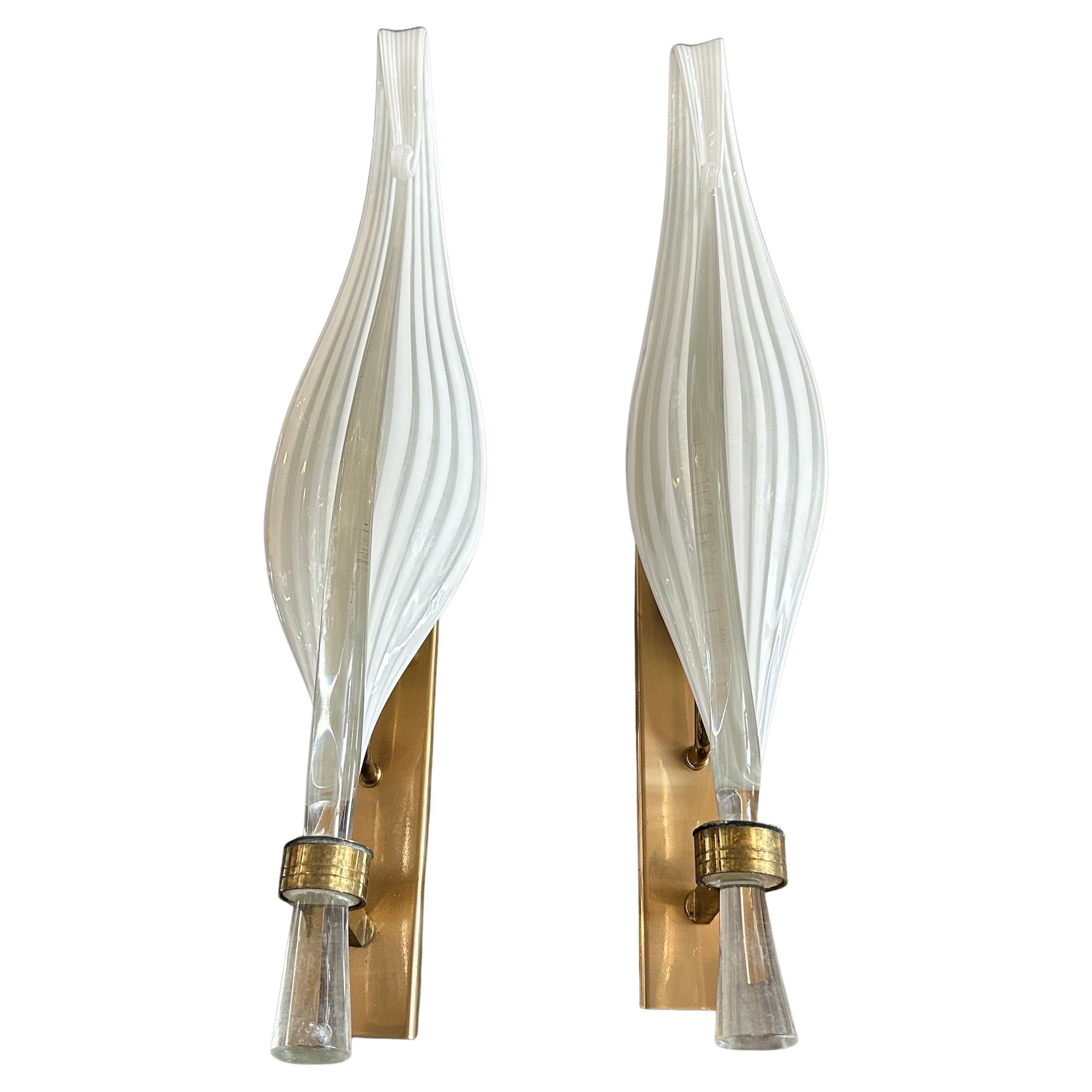 A pair of 1970s Mid-Century Modern Murano Glass Huge Wall Sconces by Franco Luce For Sale