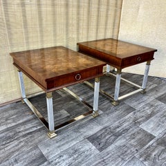 A Pair of 1970s Neoclassical Revival Burl Wood Side Tables By Lane Furniture.
