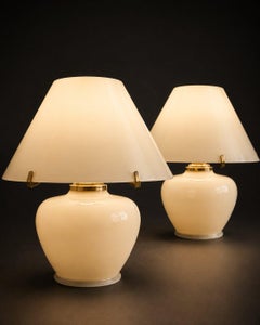 A Pair of 1970's Opaline Murano Glass Table Lamps