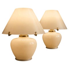 A Pair of 1970's Opaline Murano Glass Table Lamps