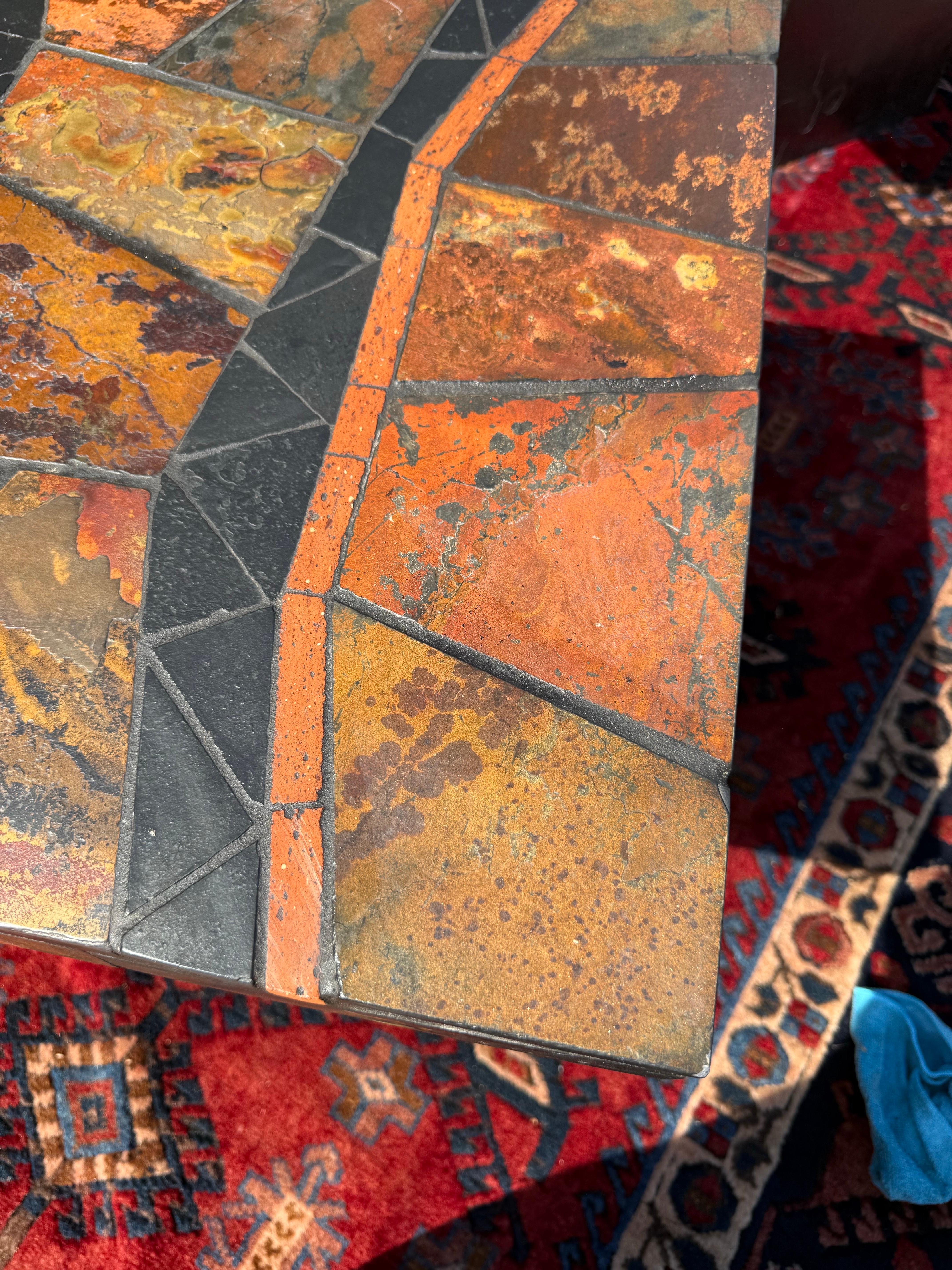 A pair of 1970’s Paul Kingma Attributed Brutalist Mosaic Side Tables in Slate For Sale 7