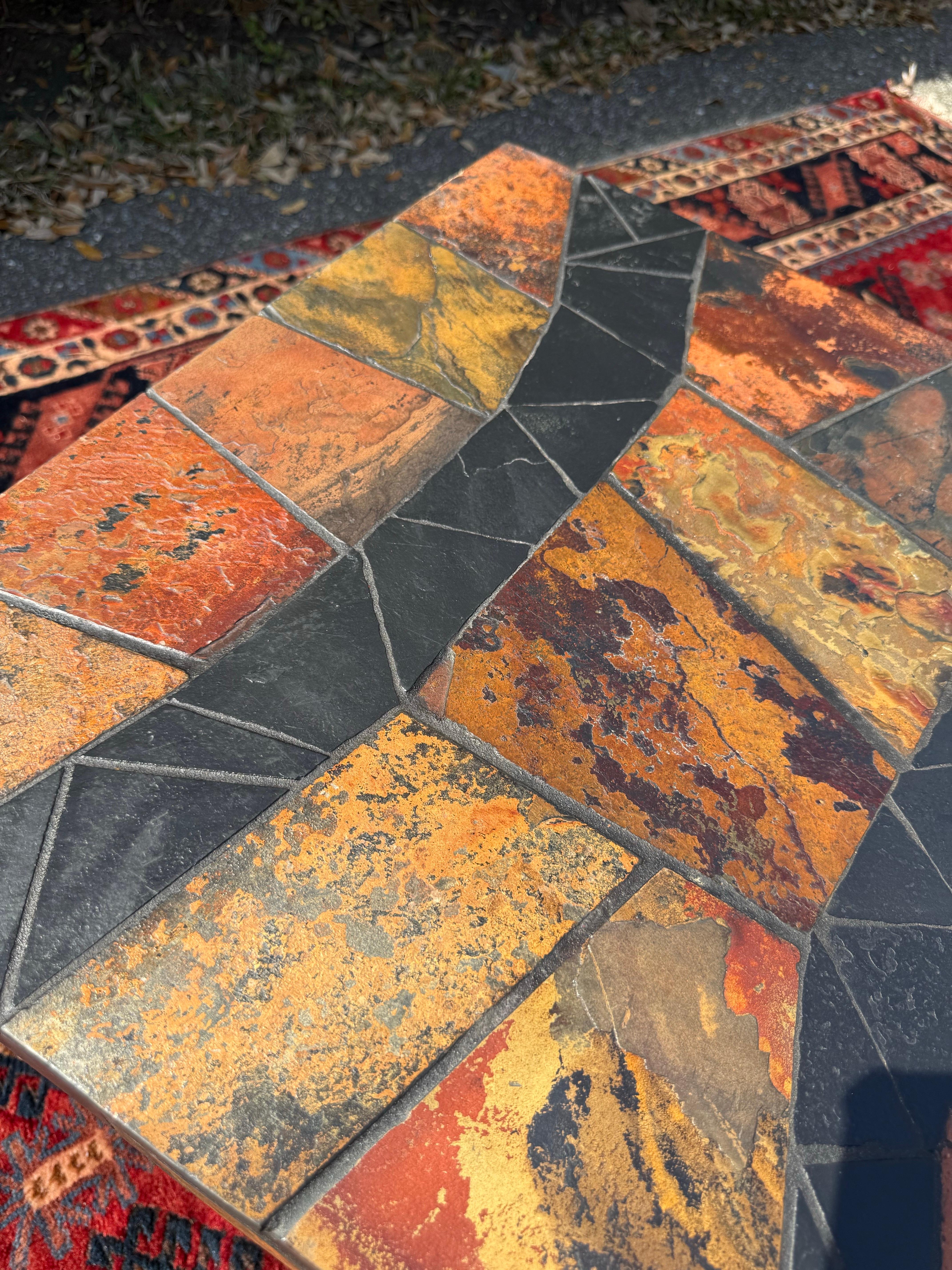 A pair of 1970’s Paul Kingma Attributed Brutalist Mosaic Side Tables in Slate For Sale 8