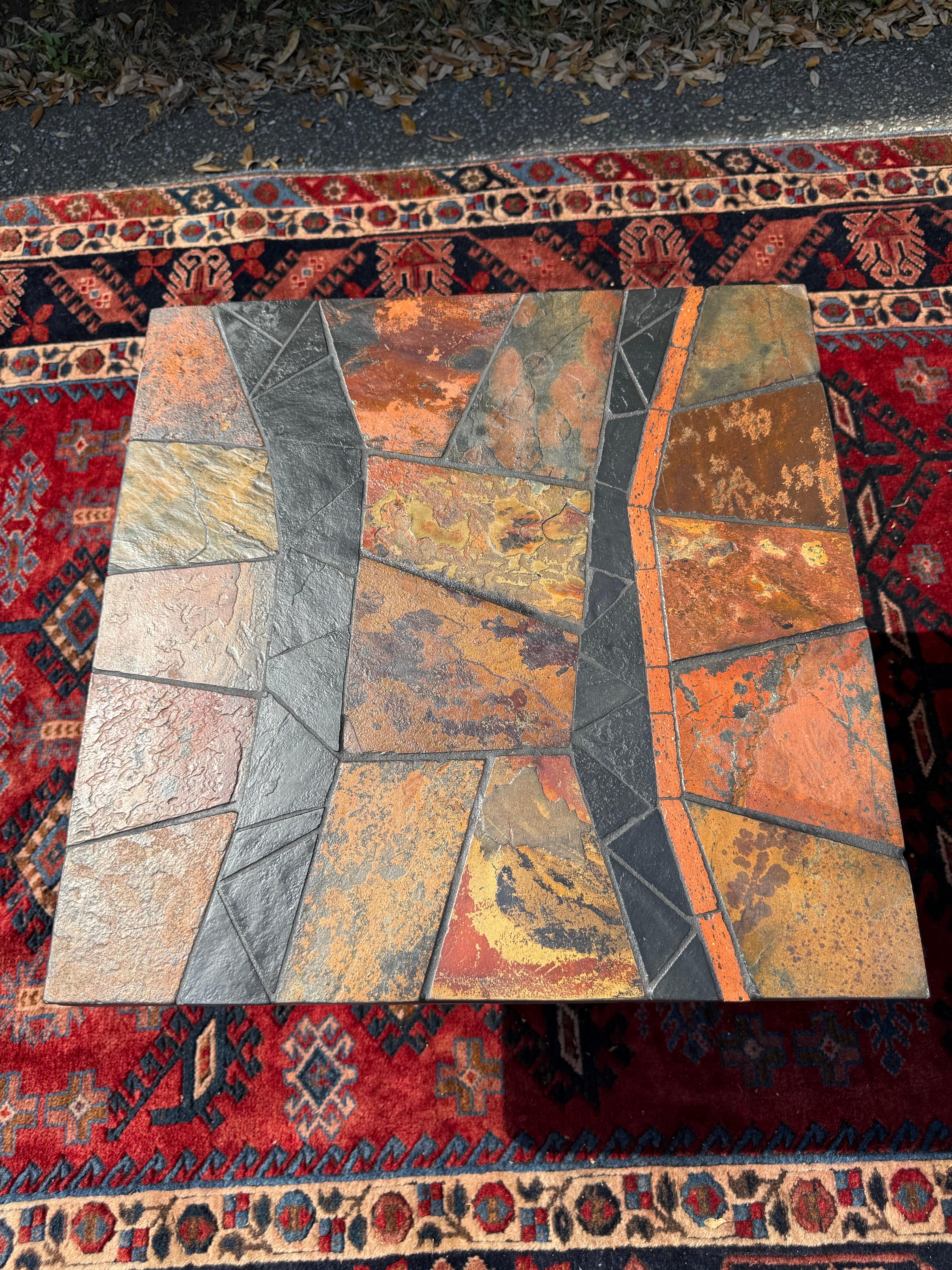 Dutch A pair of 1970’s Paul Kingma Attributed Brutalist Mosaic Side Tables in Slate For Sale