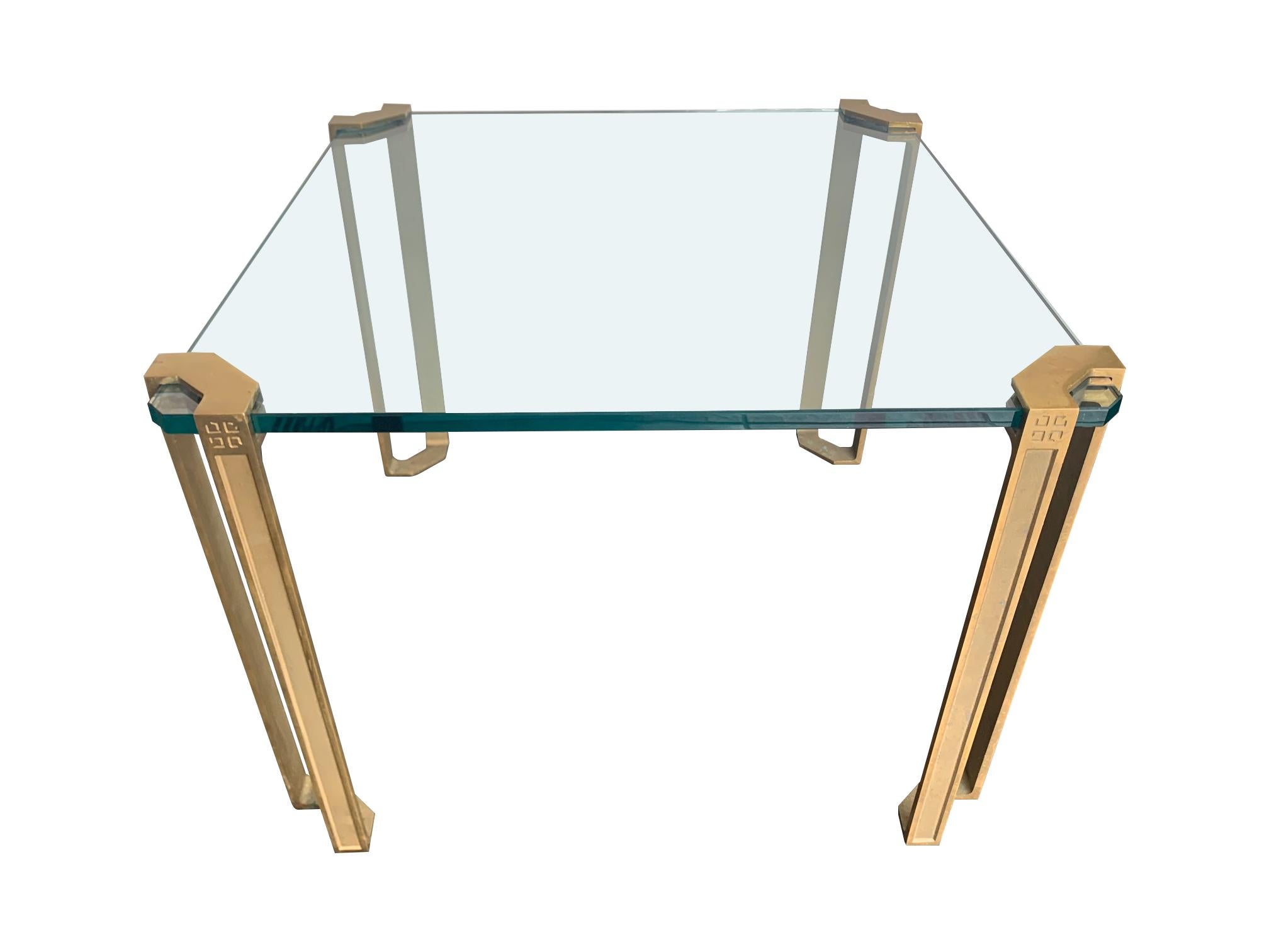 Pair of 1970s Peter Ghyczy Brass and Glass Side Tables For Sale 1