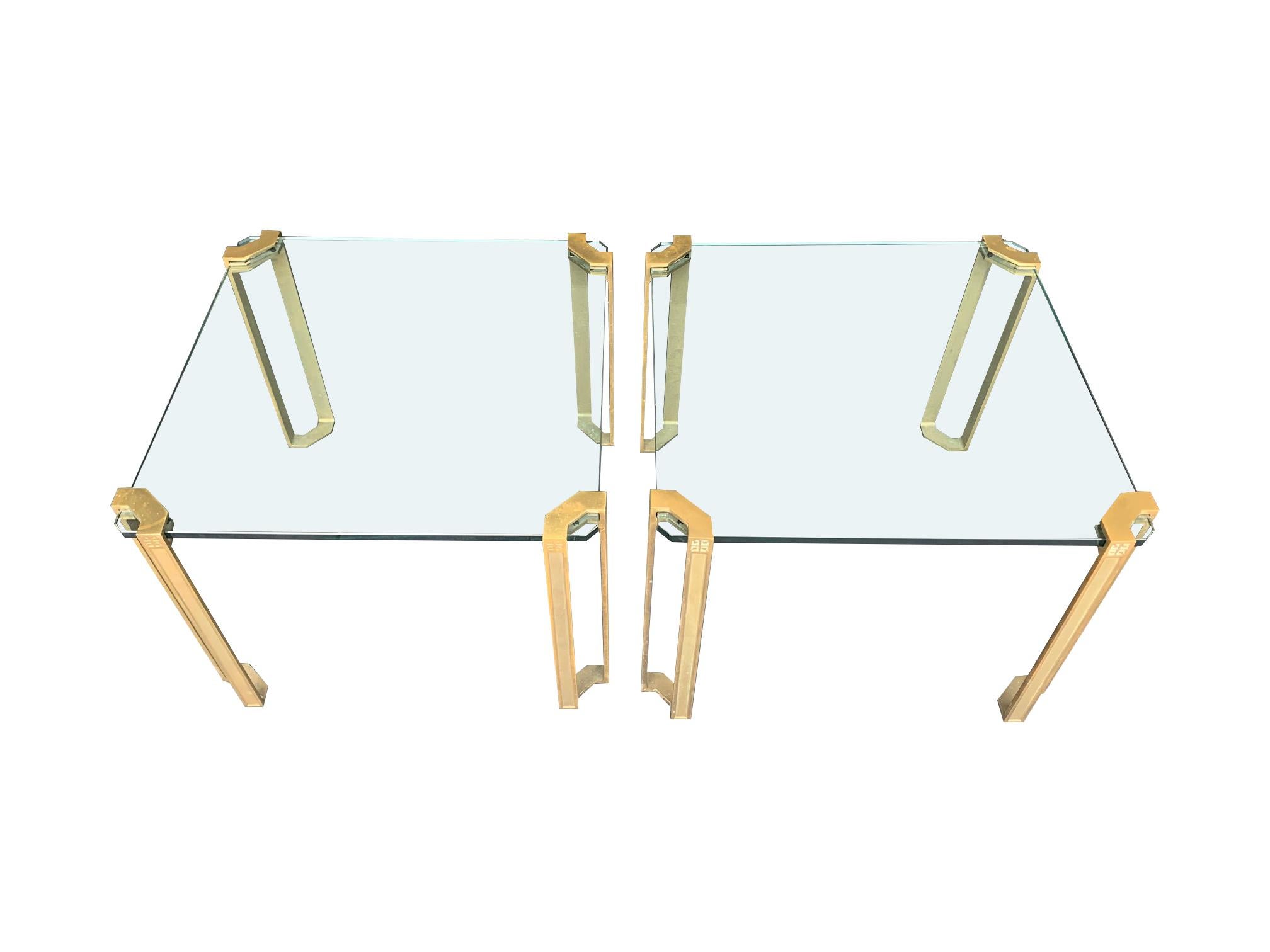 Late 20th Century Pair of 1970s Peter Ghyczy Brass and Glass Side Tables For Sale