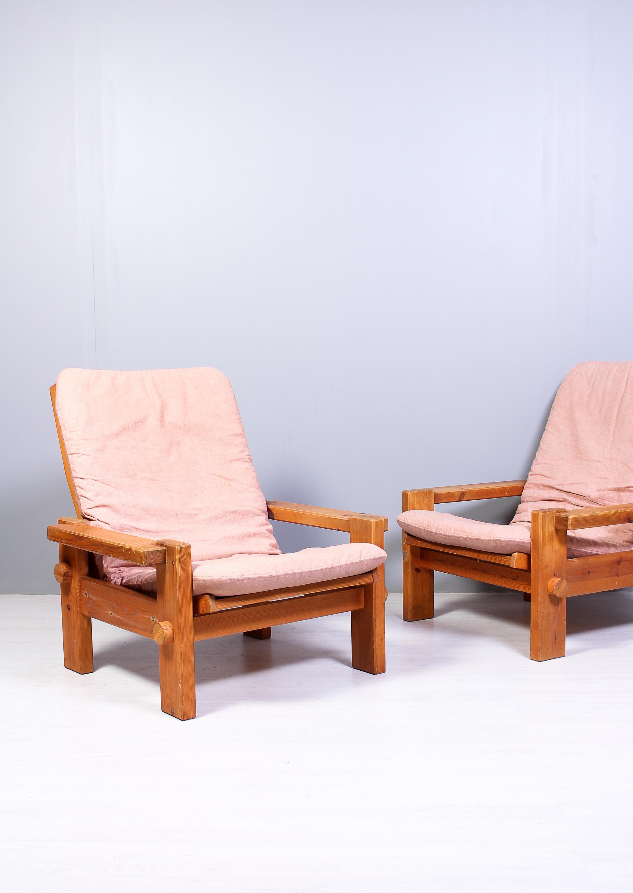Late 20th Century Pair of 1970s Pine Lounge Chairs by Yngve Ekström for Swedese