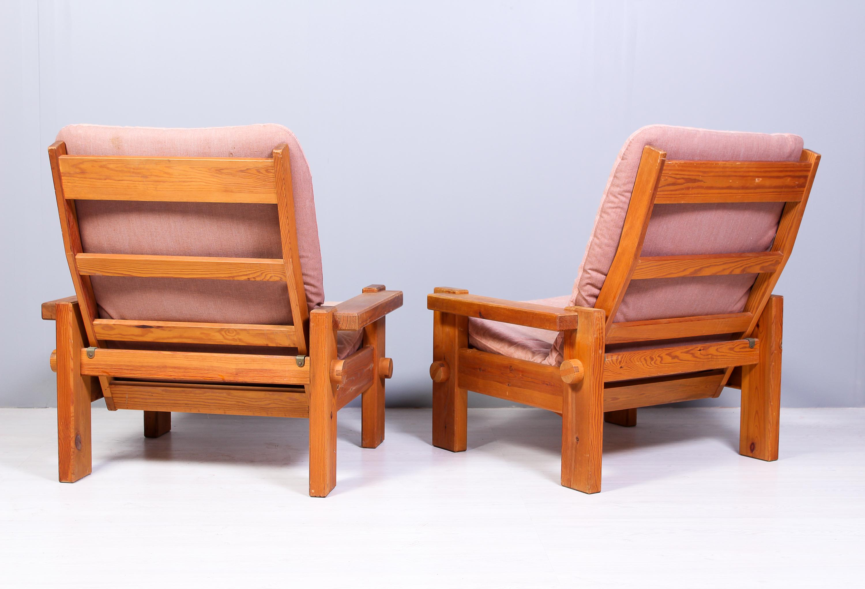 Pair of 1970s Pine Lounge Chairs by Yngve Ekström for Swedese 1