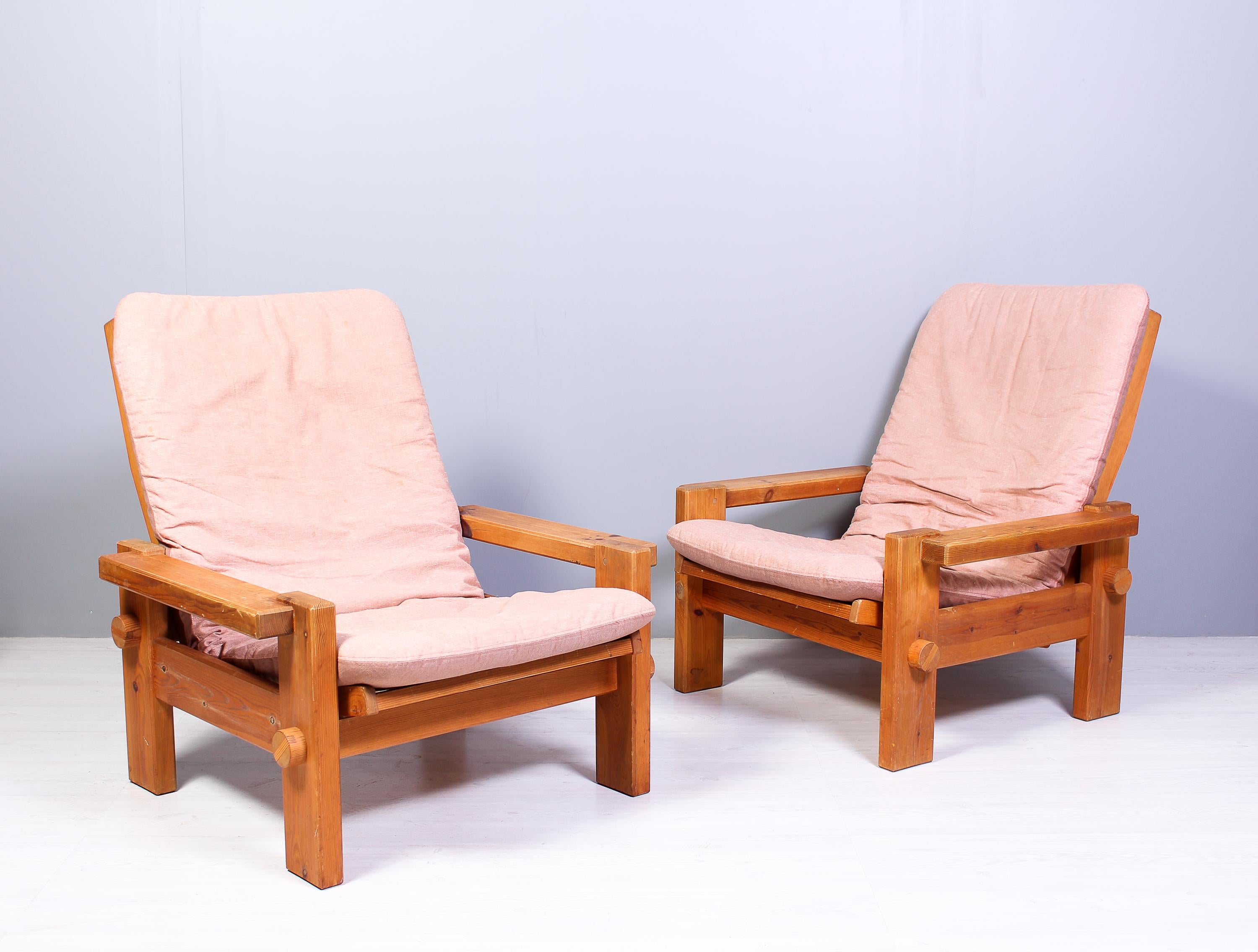 Pair of 1970s Pine Lounge Chairs by Yngve Ekström for Swedese 2