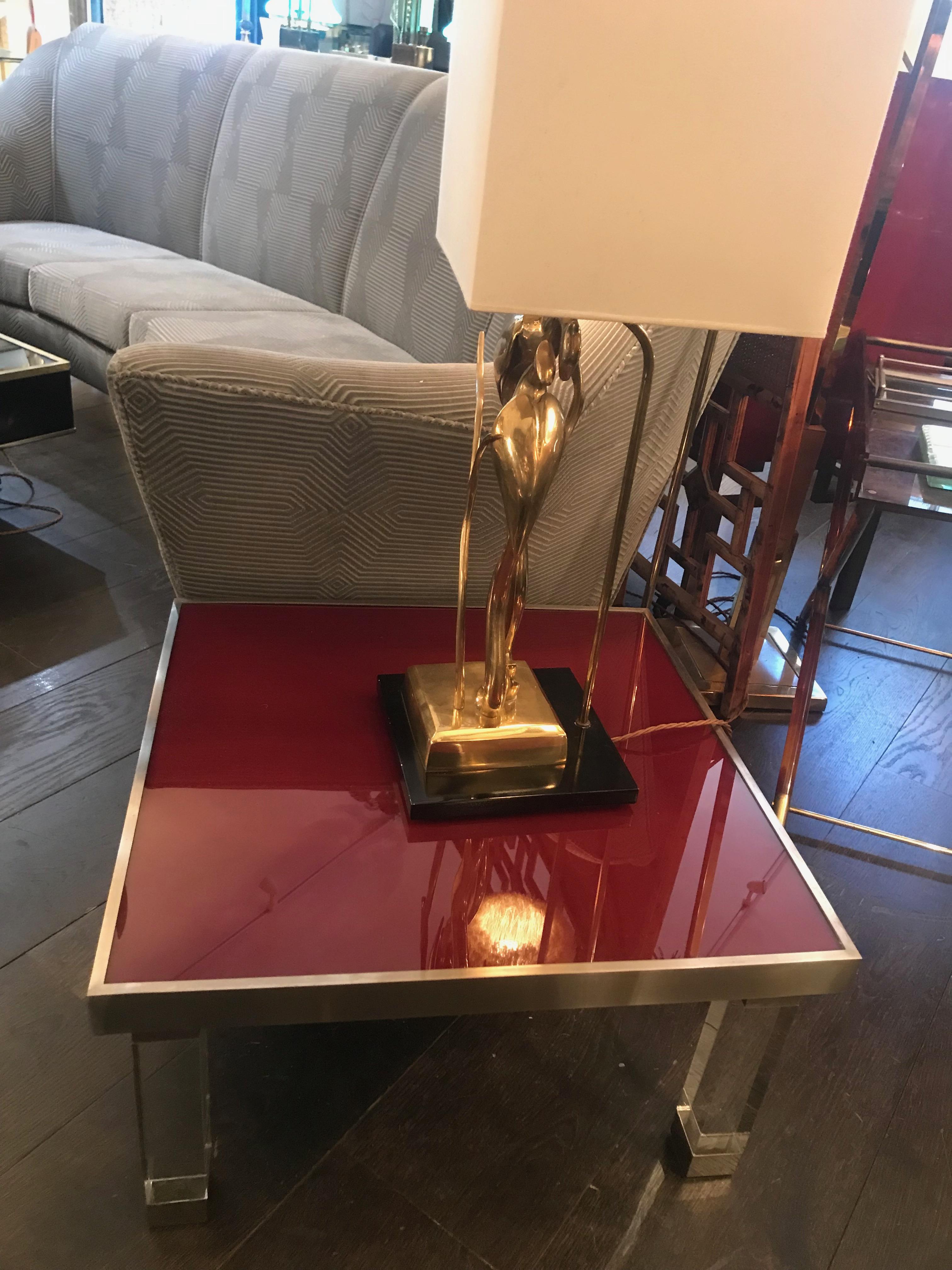 Pair of 1970s Red Glass and Lucite Side Tables For Sale 1