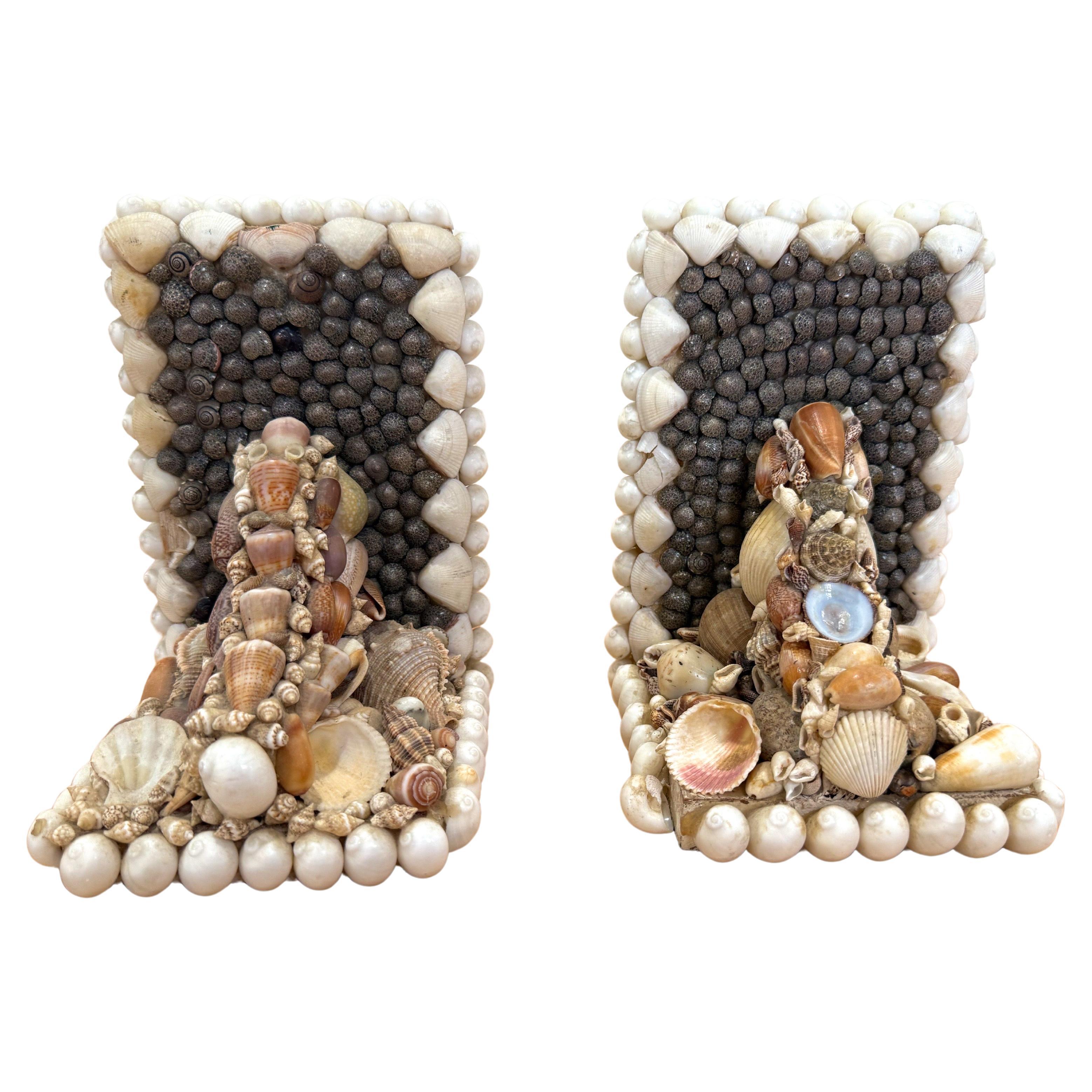 A pair of 1970’s Shell Encrusted Bookends