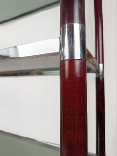 A Pair of 1970s Shelves / étagère in Chromed Metal, Solid Wood and Smoked Glass