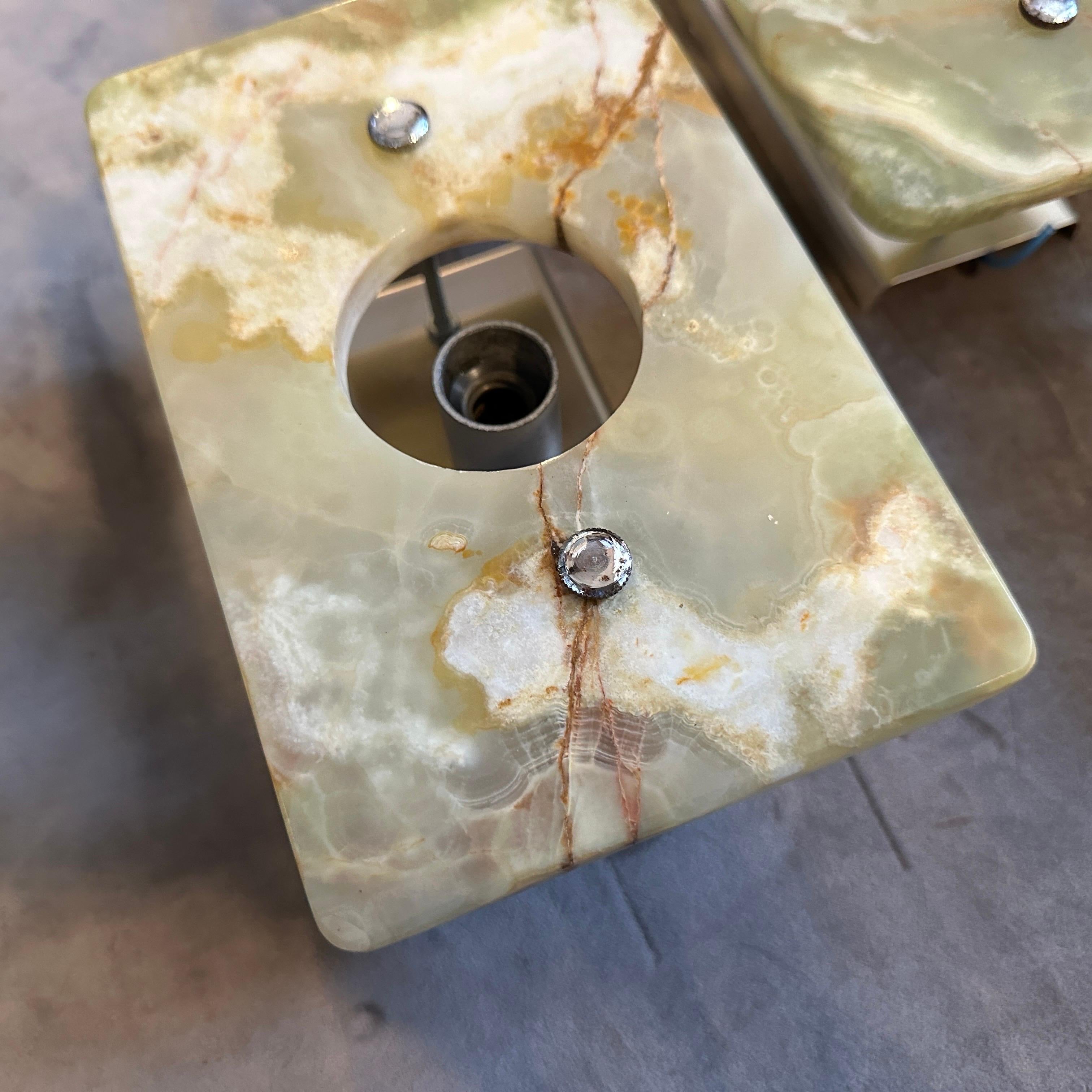 A Pair of 1970s Space Age Green and Brown Onyx Marble Italian Wall Sconces For Sale 6