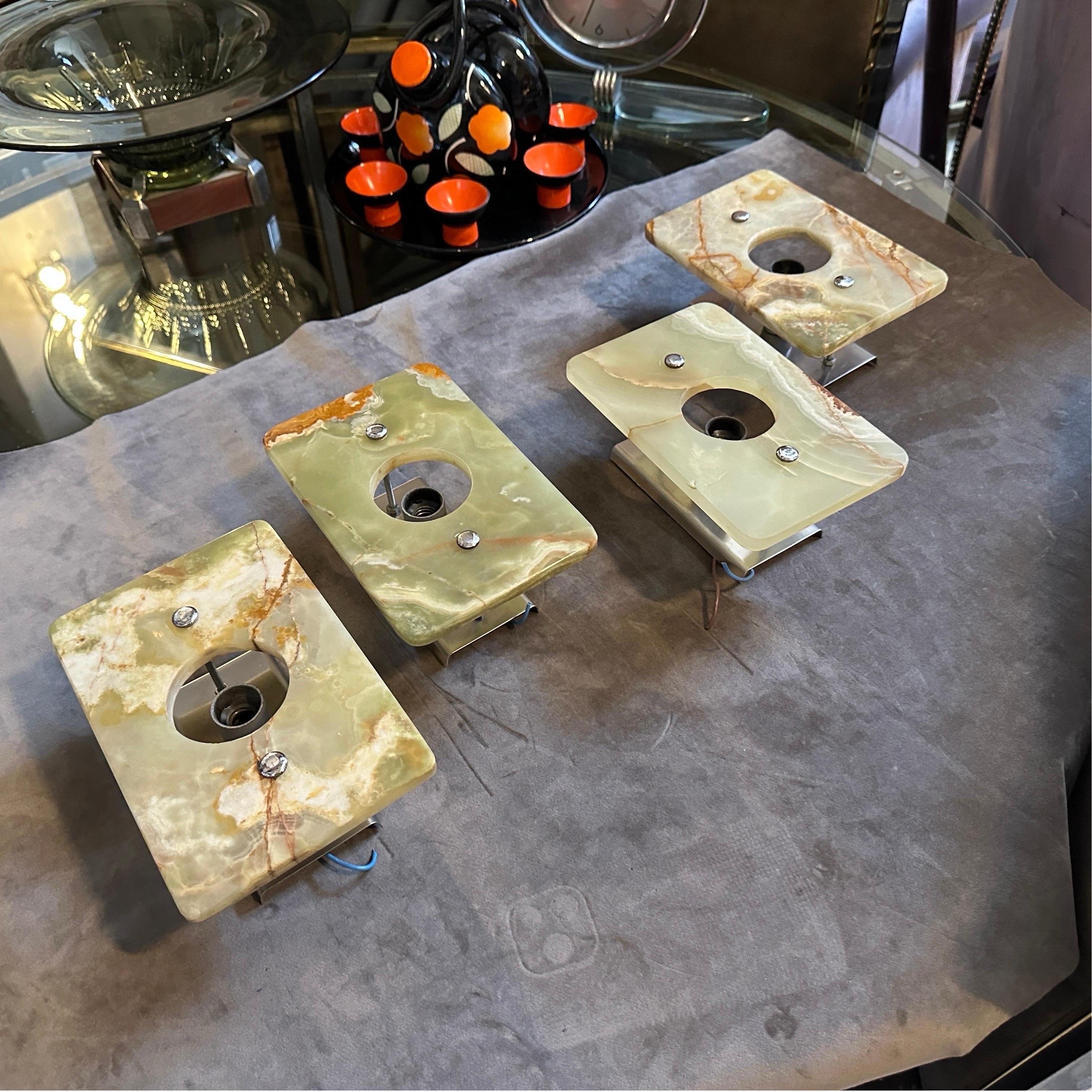 A Pair of 1970s Space Age Green and Brown Onyx Marble Italian Wall Sconces For Sale 8