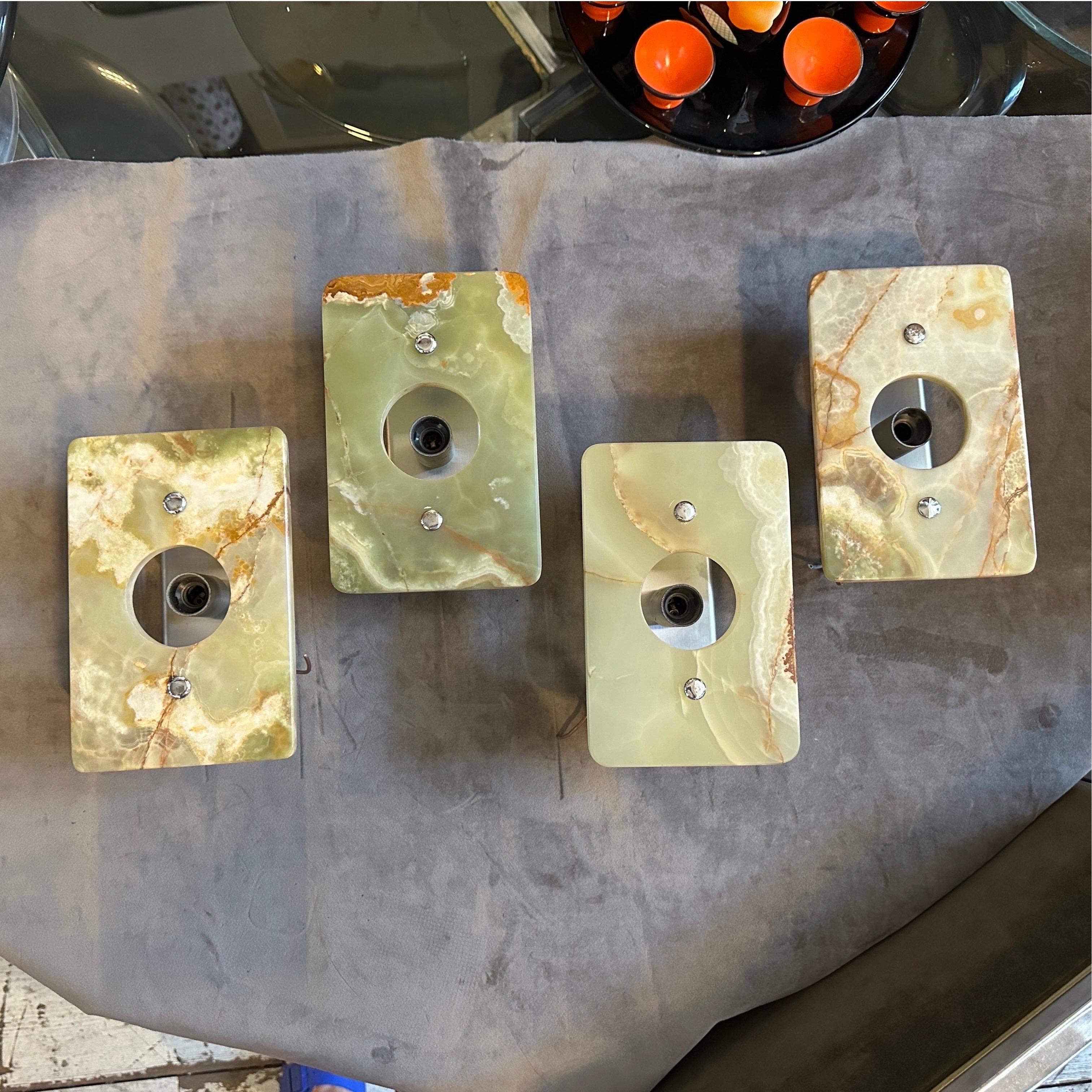 A Pair of 1970s Space Age Green and Brown Onyx Marble Italian Wall Sconces For Sale 9