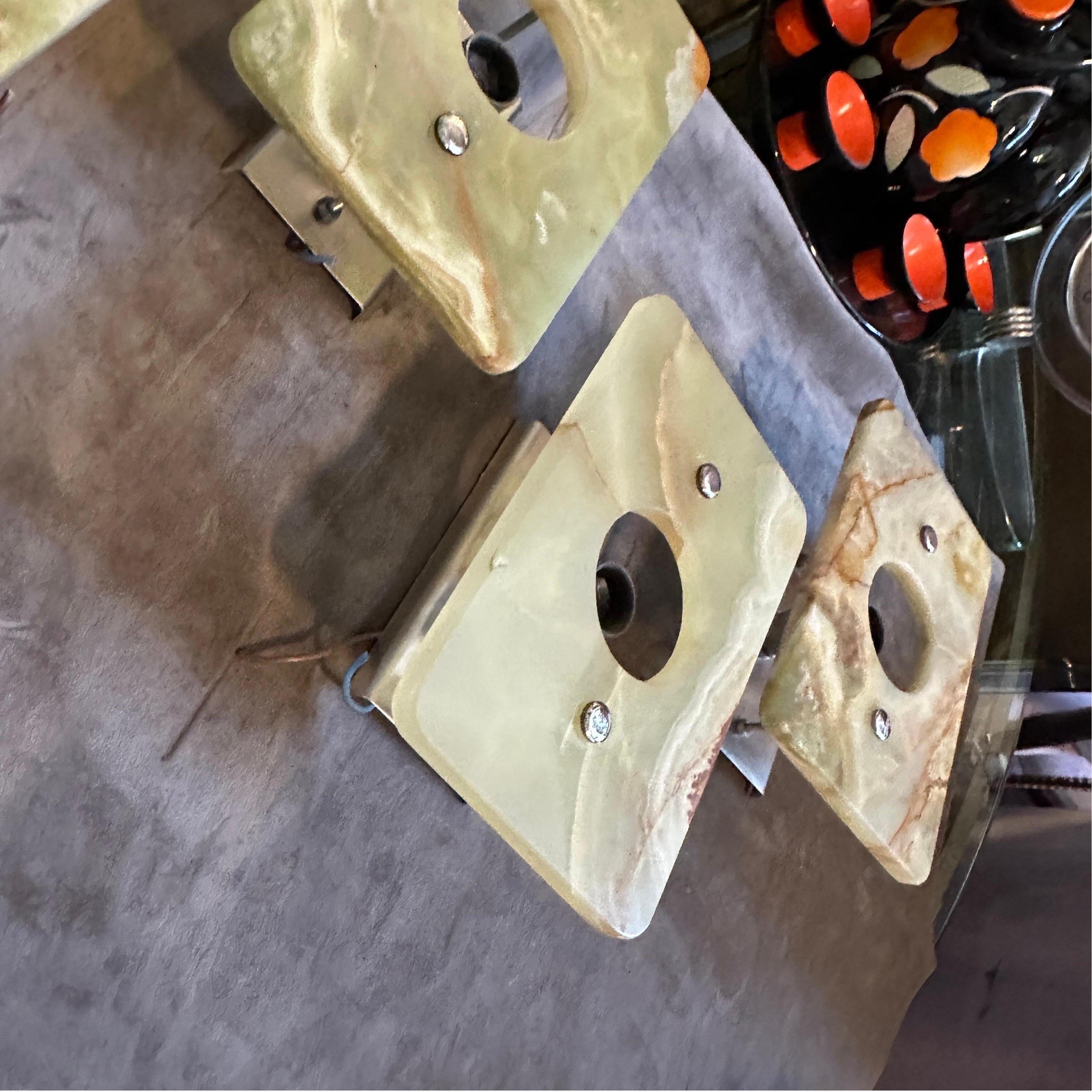 A Pair of 1970s Space Age Green and Brown Onyx Marble Italian Wall Sconces For Sale 10