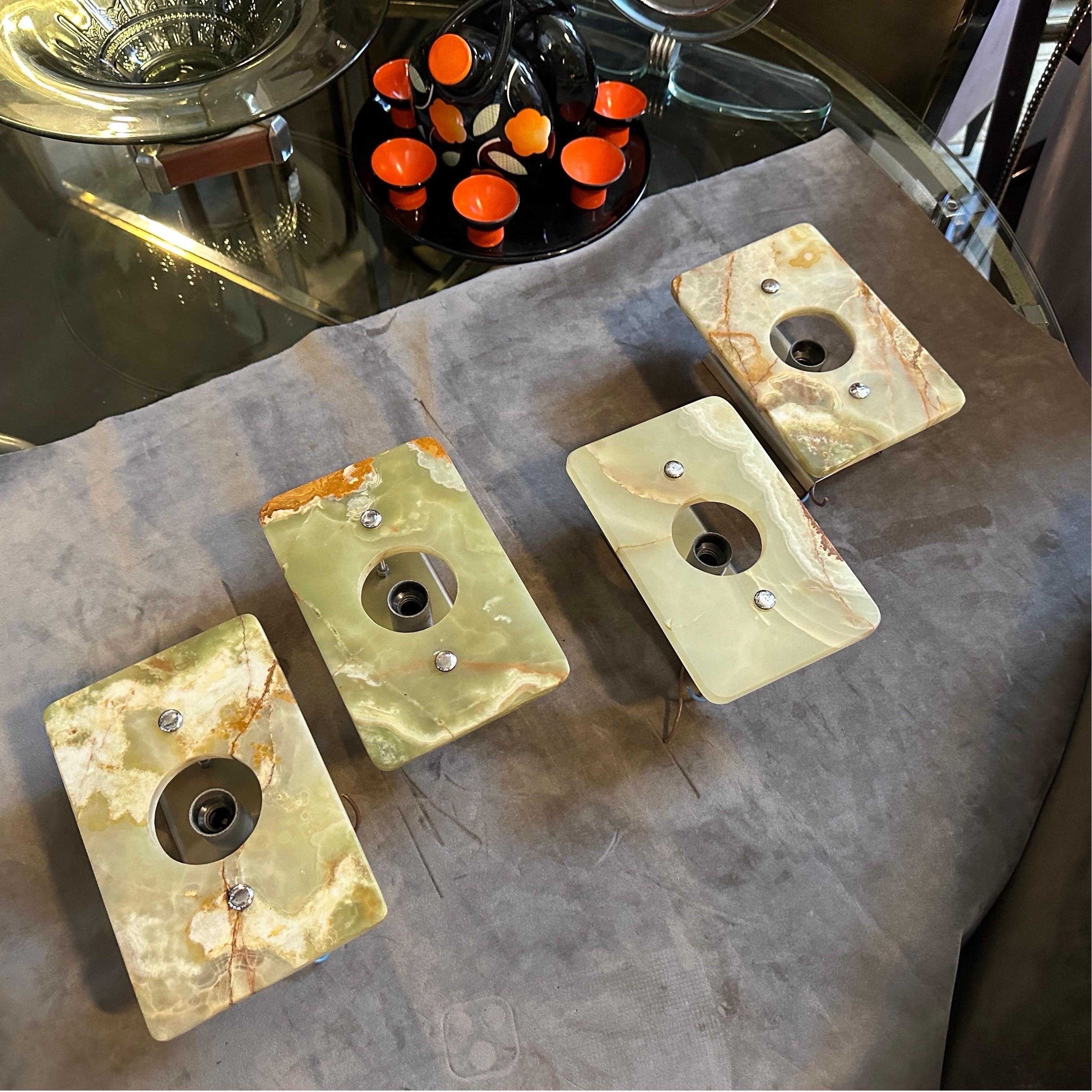 A Pair of 1970s Space Age Green and Brown Onyx Marble Italian Wall Sconces For Sale 11
