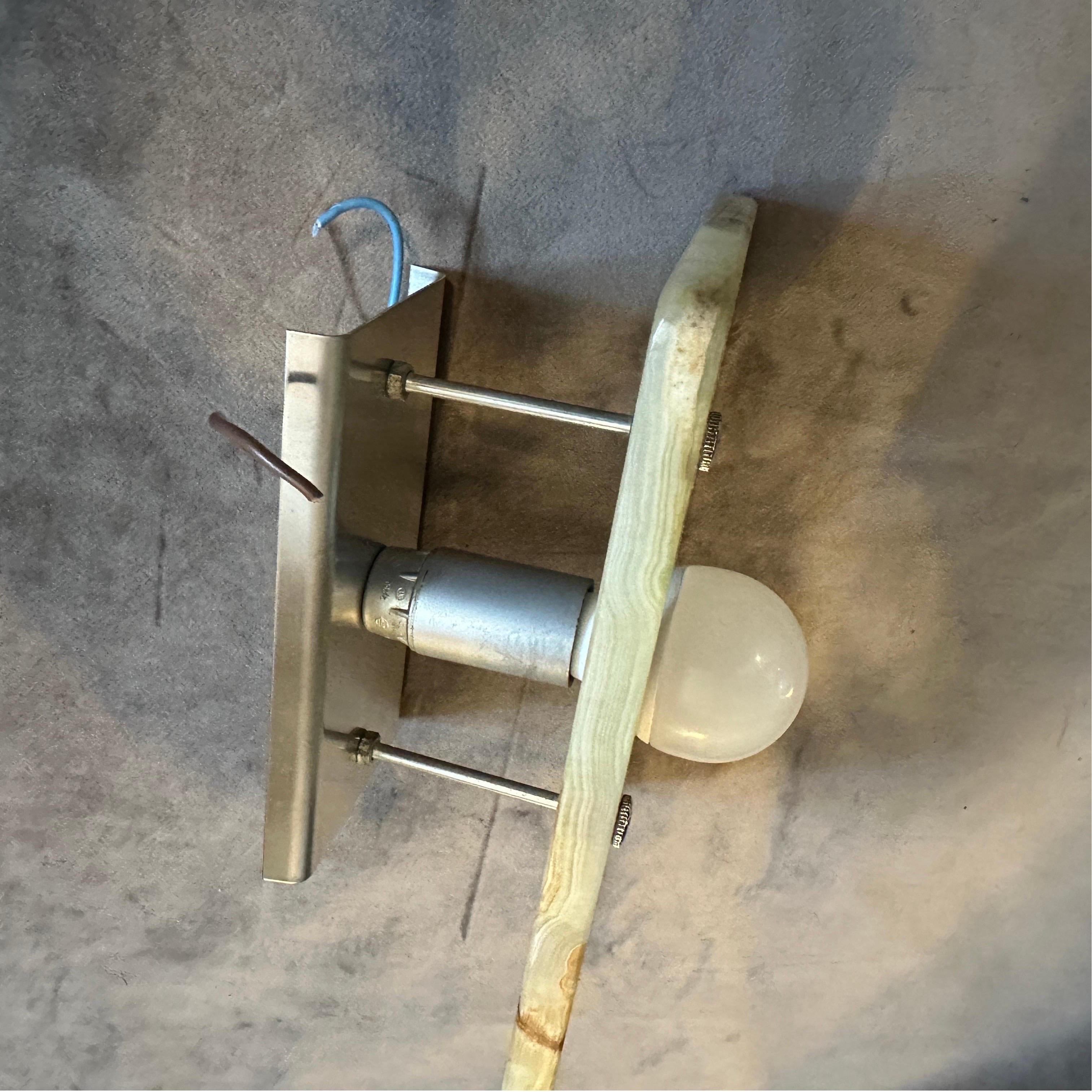20th Century A Pair of 1970s Space Age Green and Brown Onyx Marble Italian Wall Sconces For Sale