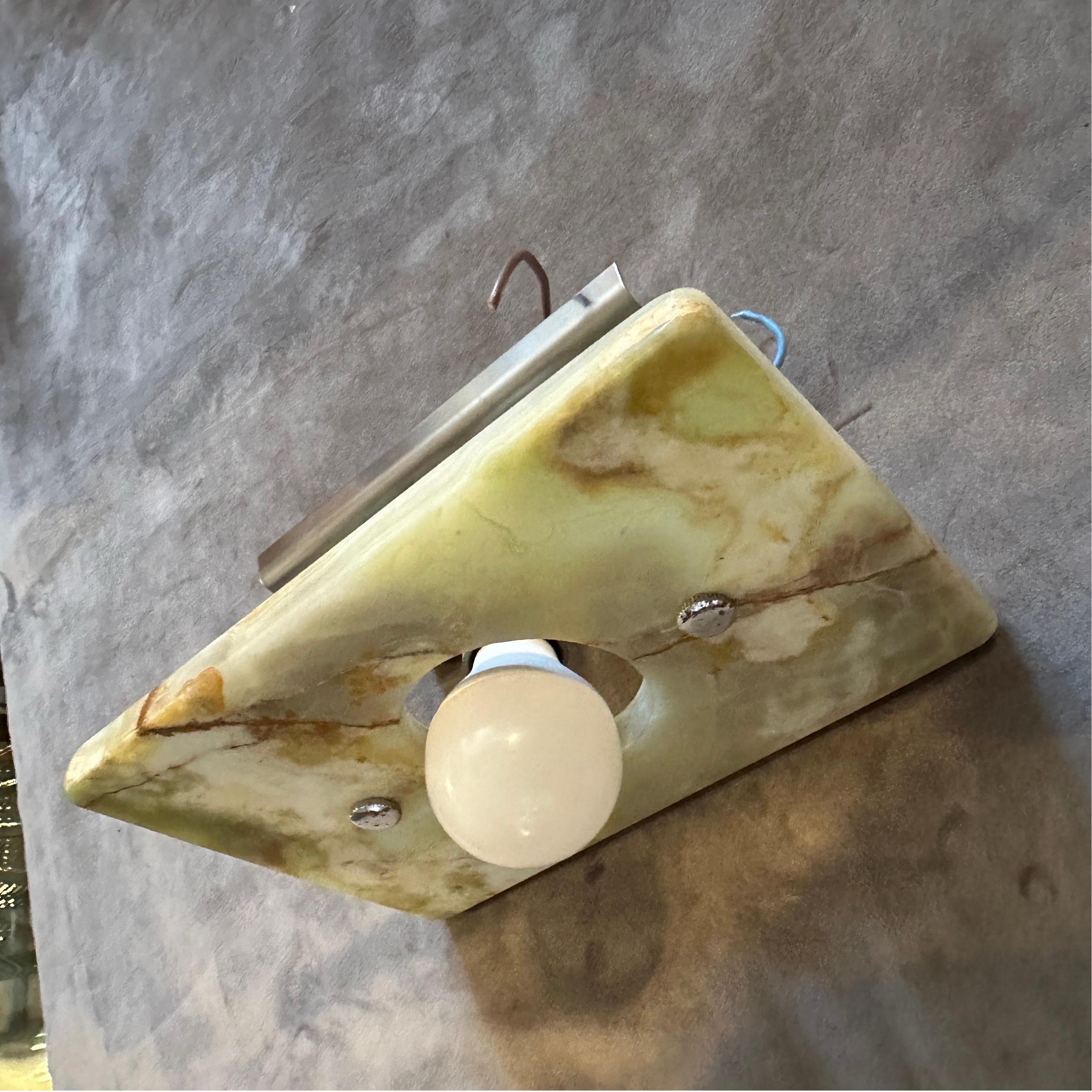 Metal A Pair of 1970s Space Age Green and Brown Onyx Marble Italian Wall Sconces For Sale