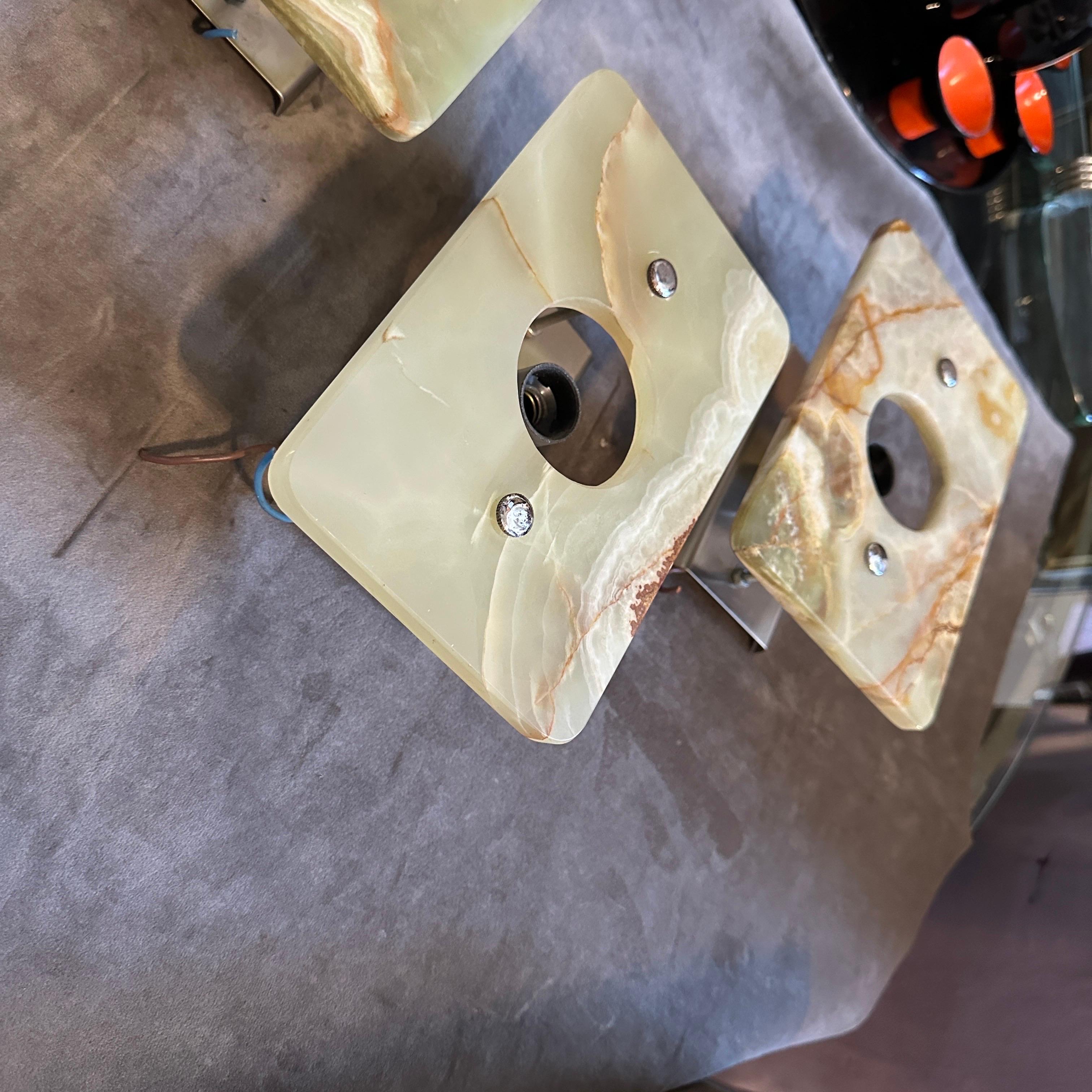 A Pair of 1970s Space Age Green and Brown Onyx Marble Italian Wall Sconces For Sale 4