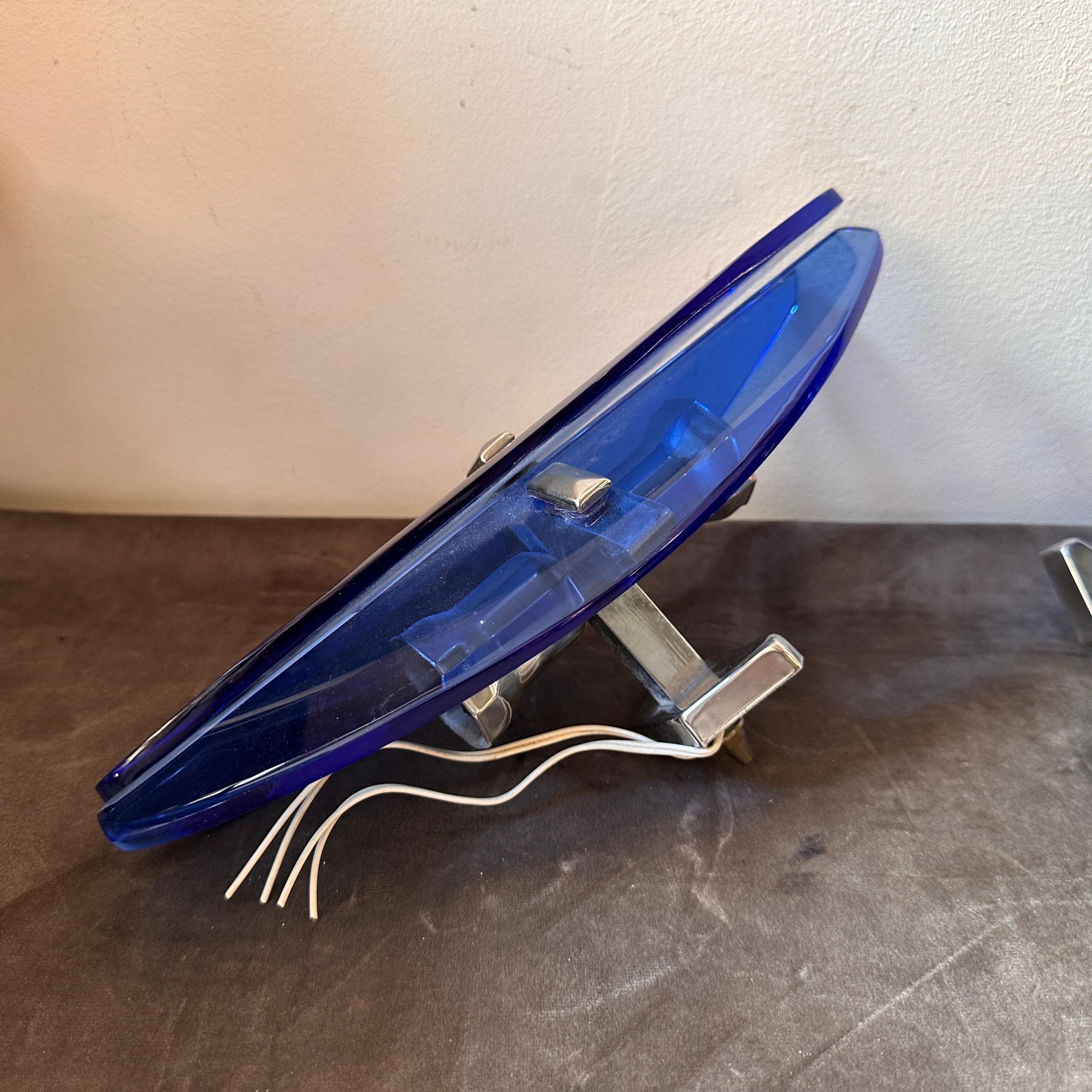 A Pair of 1970s Space Age Heavy Blue Glass Italian Wall Sconces by Veca 6