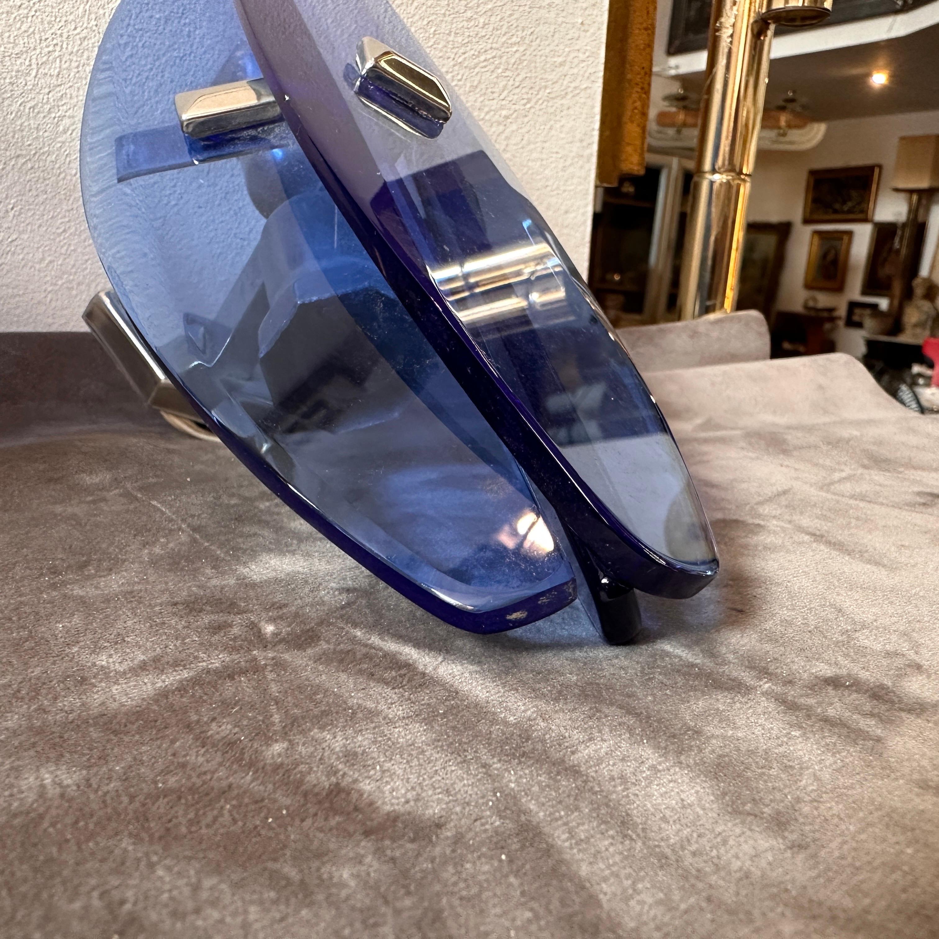 A Pair of 1970s Space Age Heavy Blue Glass Italian Wall Sconces by Veca 7