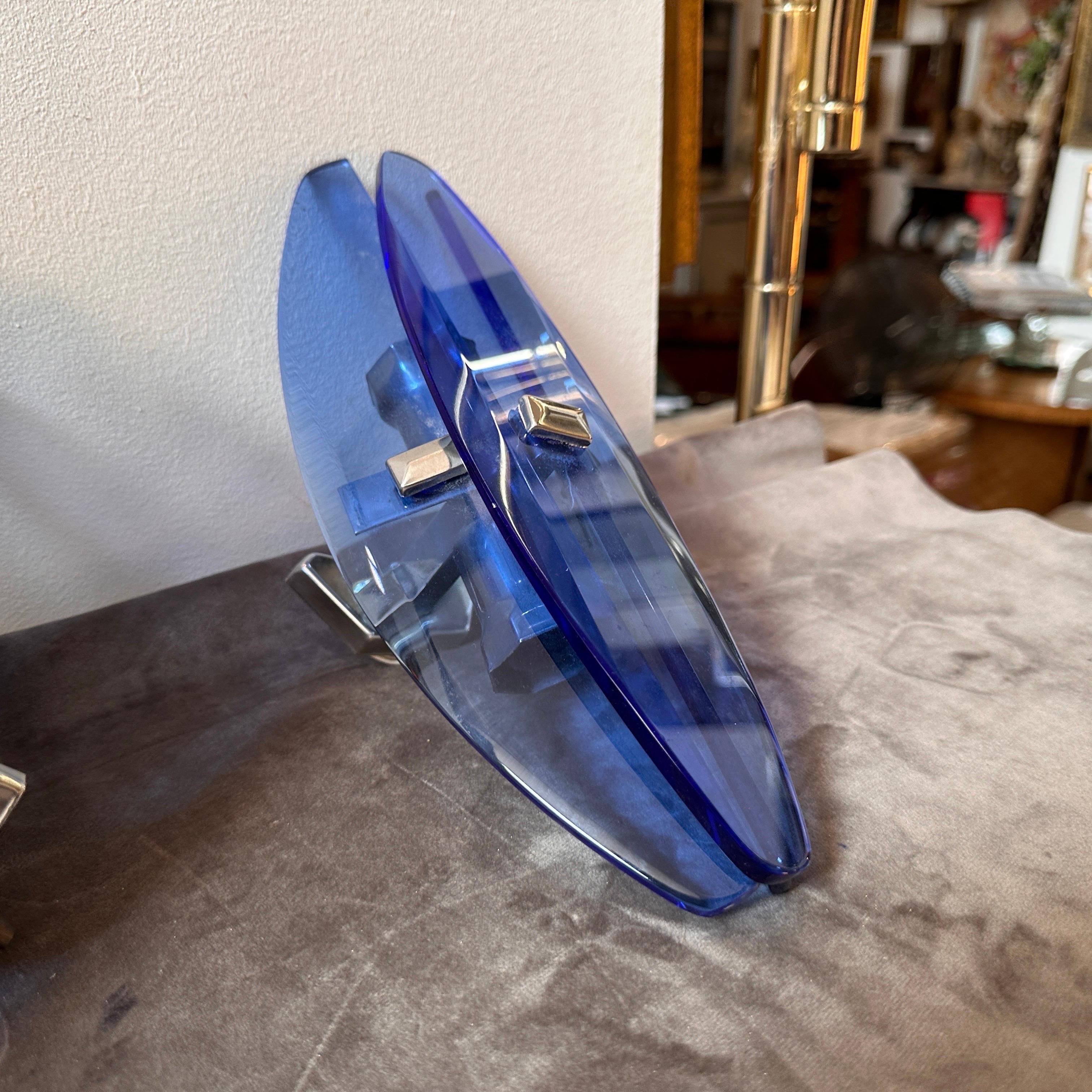 A Pair of 1970s Space Age Heavy Blue Glass Italian Wall Sconces by Veca 3