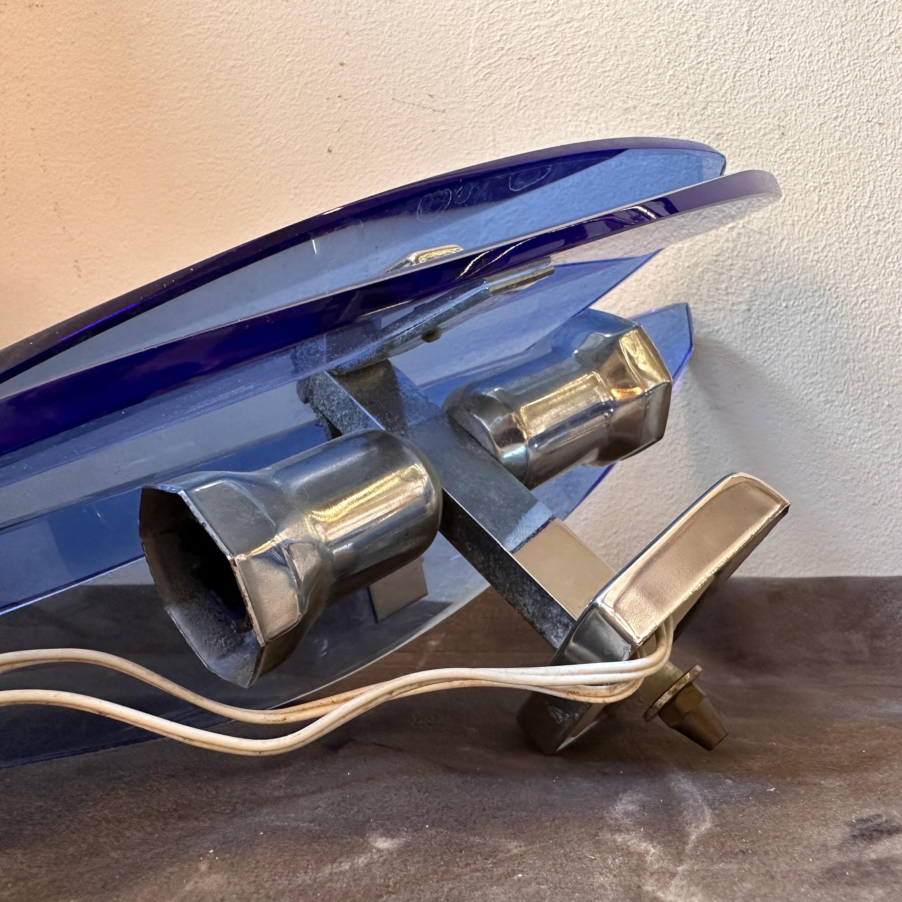 A Pair of 1970s Space Age Heavy Blue Glass Italian Wall Sconces by Veca 5