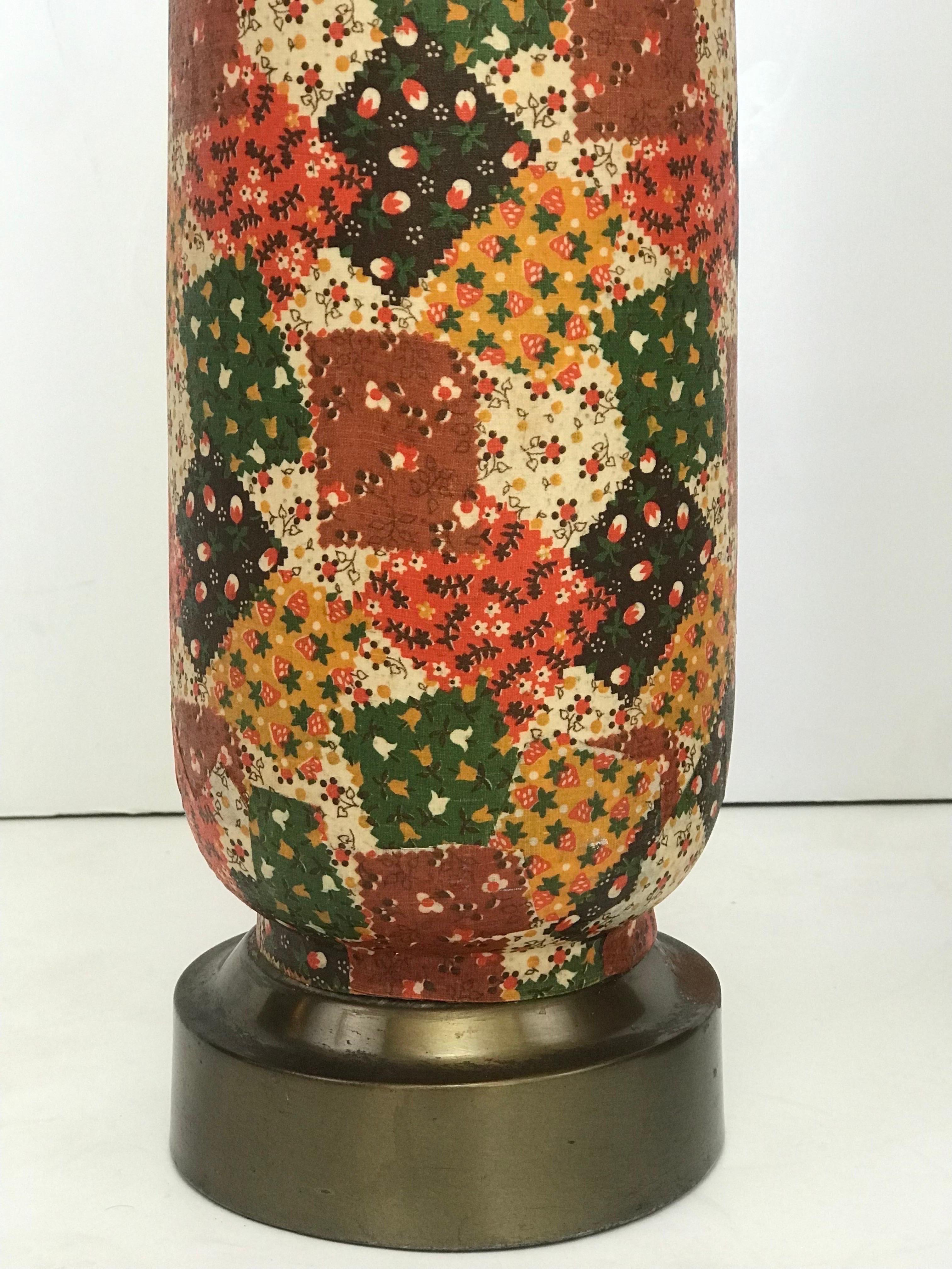 A Pair of 1970’s Spun Metal Table Lamps in a Printed Patchwork Theme Finish  For Sale 5