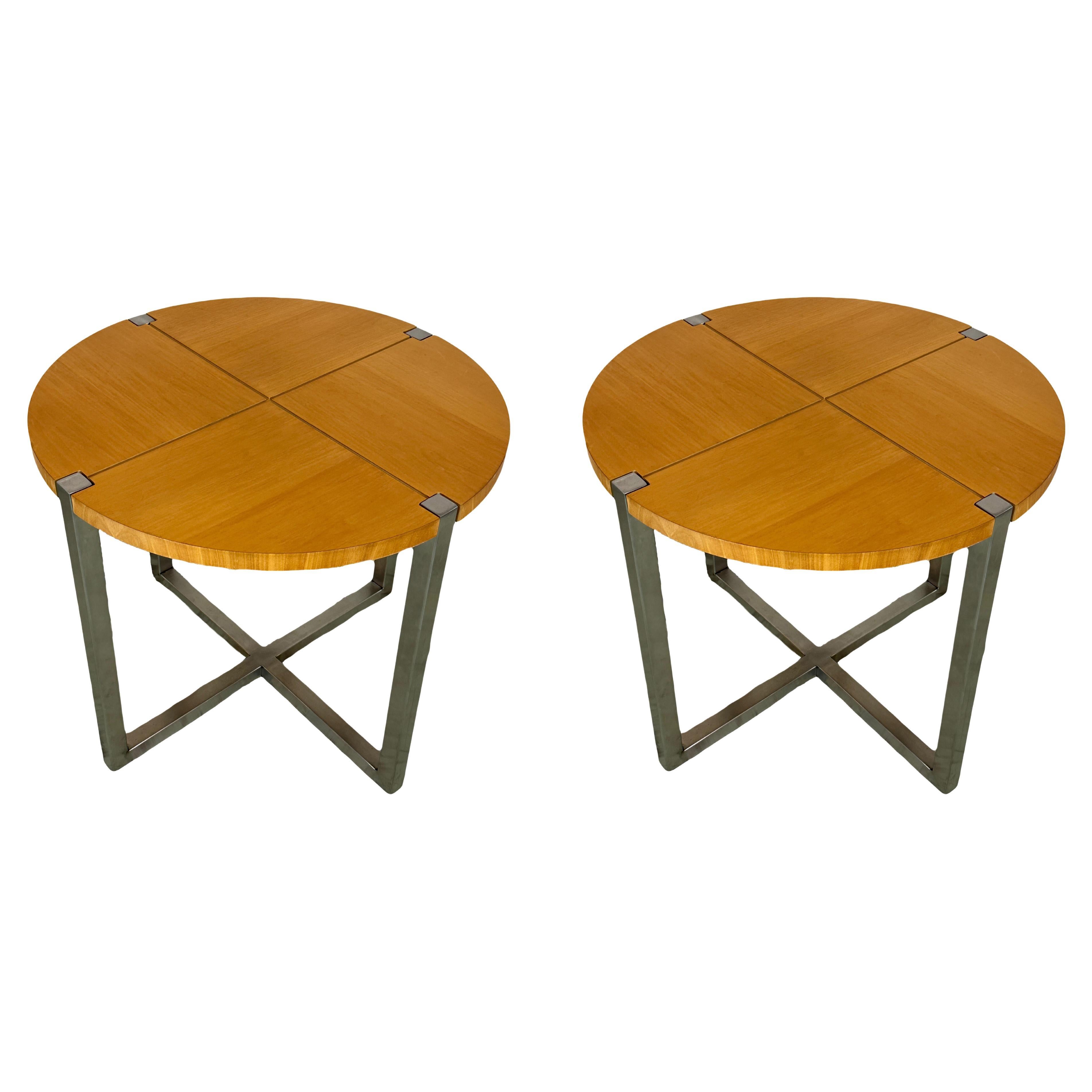 A Pair of 1970s Sycamore and Chrome Side or End Tables  For Sale