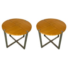 Vintage A Pair of 1970s Sycamore and Chrome Side or End Tables 