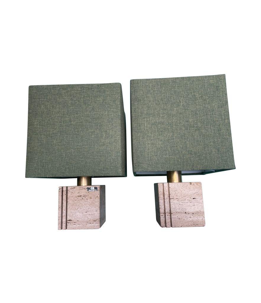 A pair of 1970s Travertine and brass lamps by Cerri Nestore For Sale 3