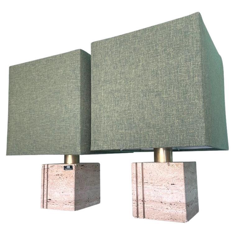 A pair of 1970s Travertine and brass lamps by Cerri Nestore For Sale
