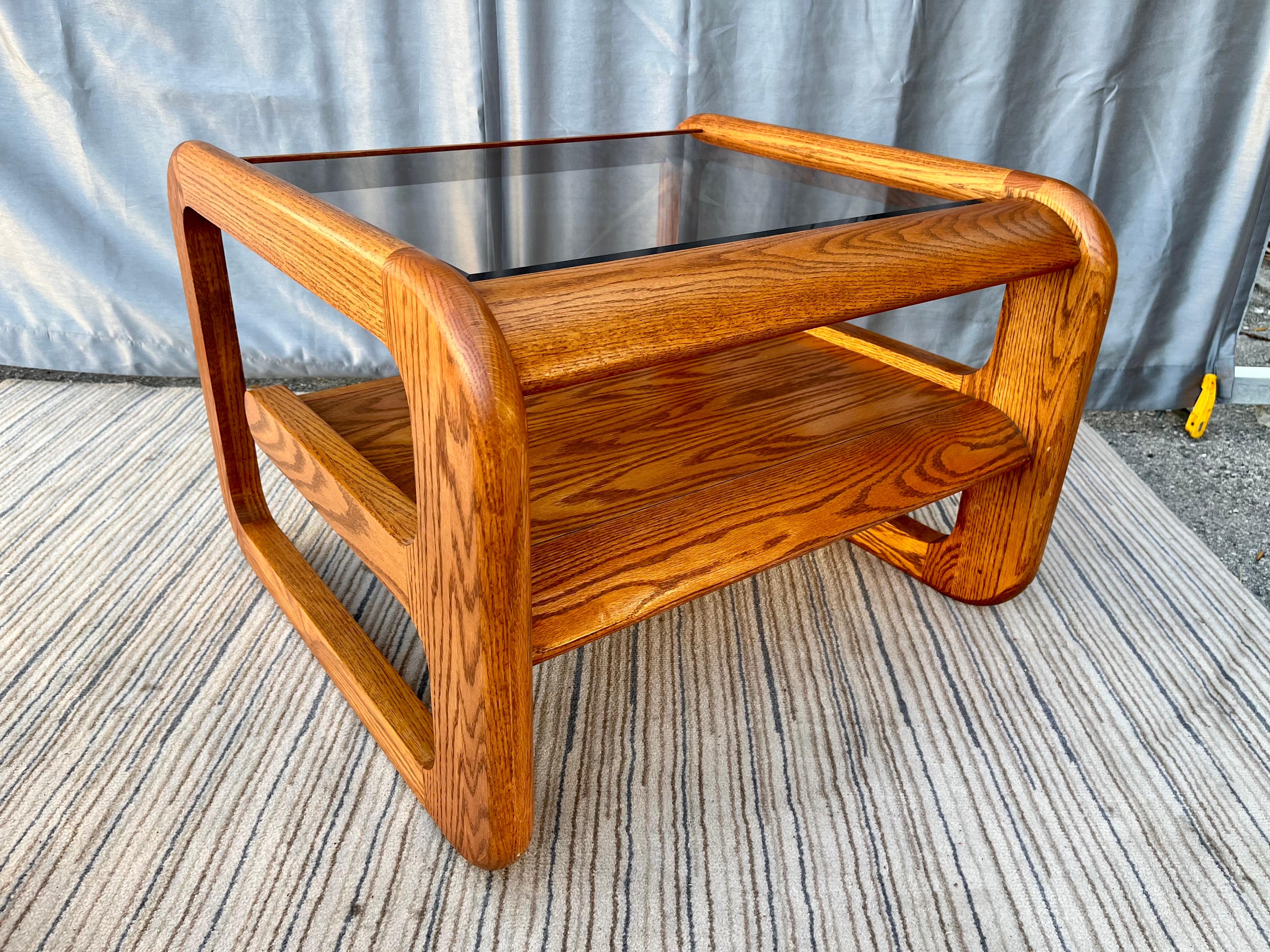 Pair of 1970s Two-Tier Smoke Glass Top Side Tables in the Lou Hodges Style For Sale 1