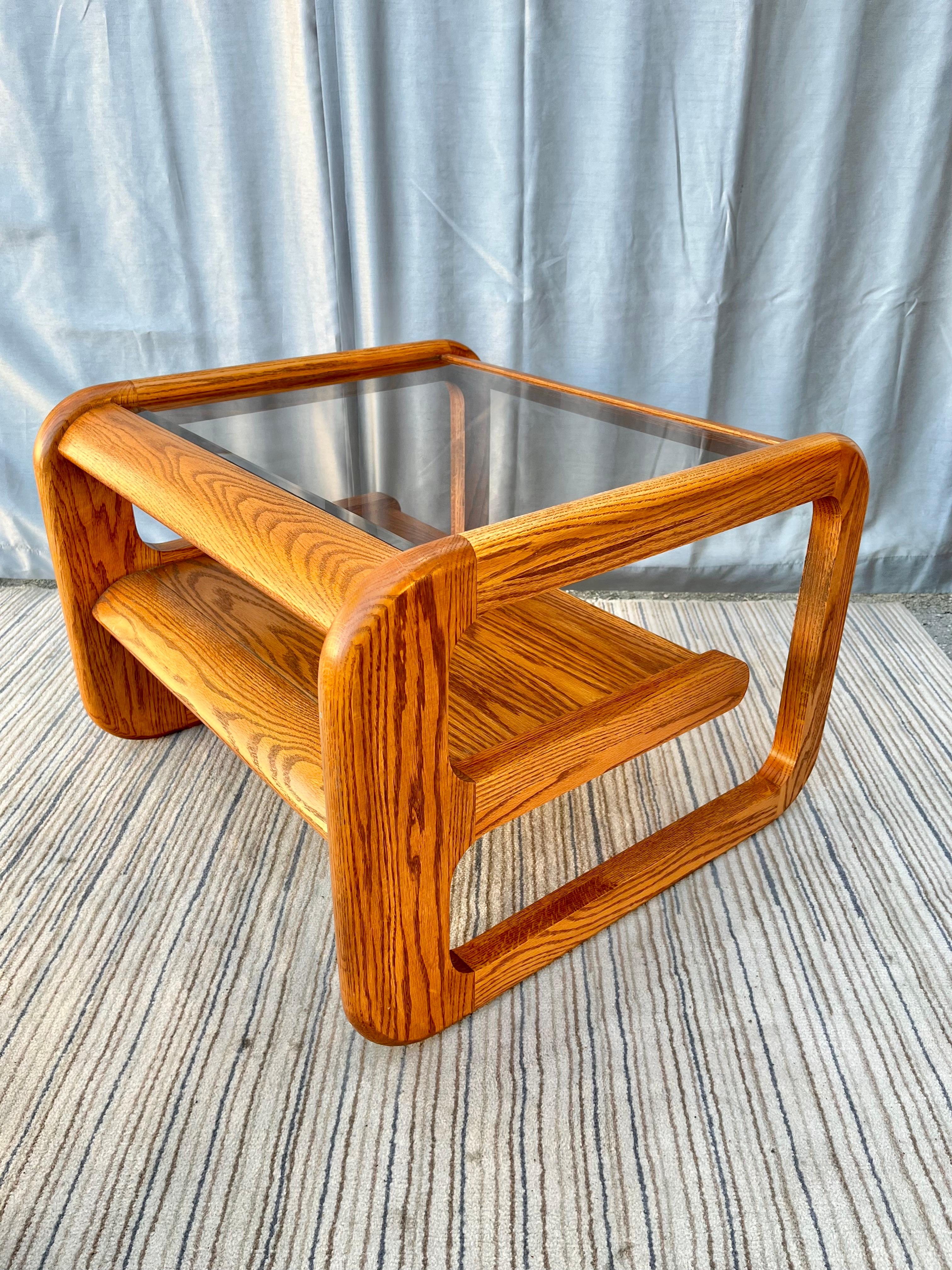 Pair of 1970s Two-Tier Smoke Glass Top Side Tables in the Lou Hodges Style For Sale 3