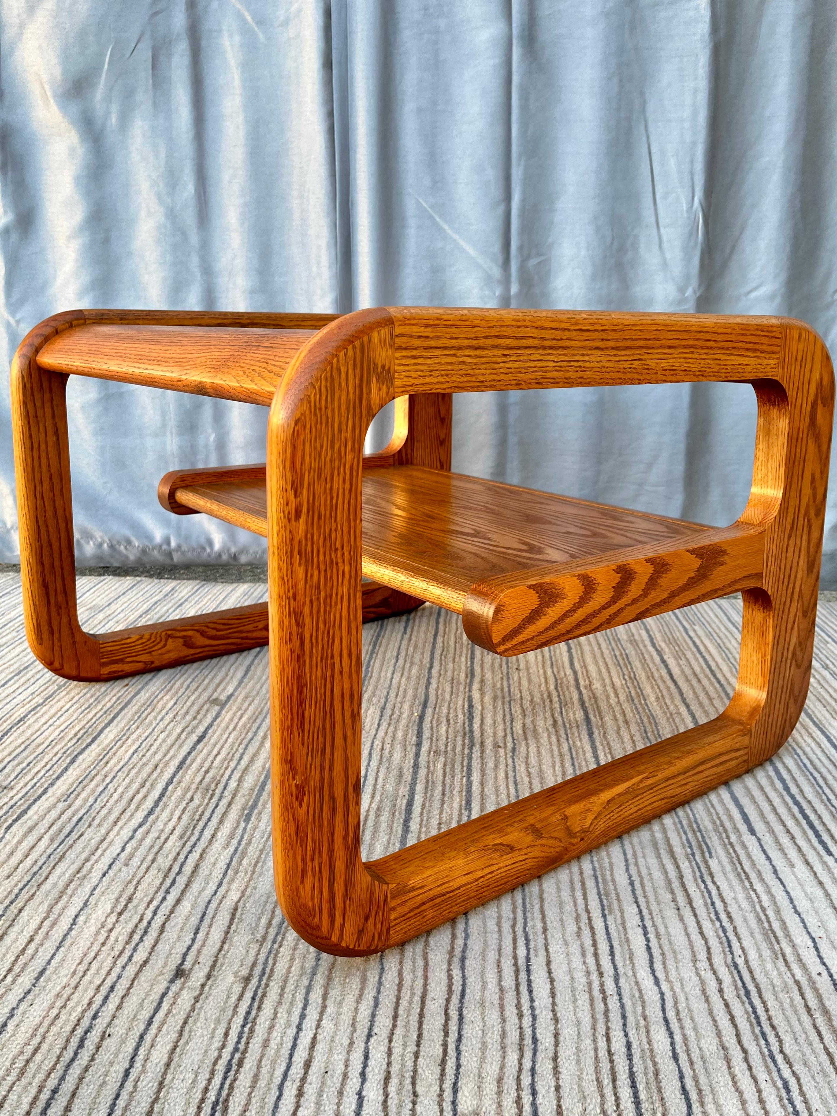 Beveled Pair of 1970s Two-Tier Smoke Glass Top Side Tables in the Lou Hodges Style