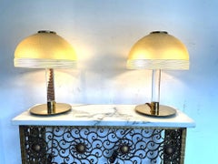 Pair of 1970s Venini Murano Glass Domed Lamps with Lucite Stem and Brass Base
